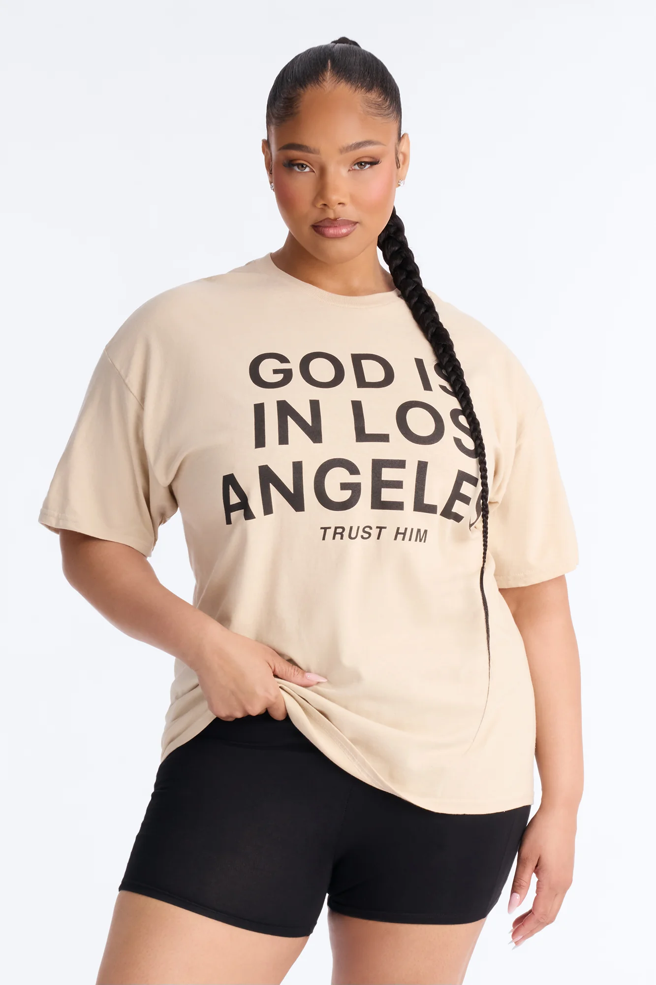 God Is In Los Angeles Oversized Tee - Sand - Image 5