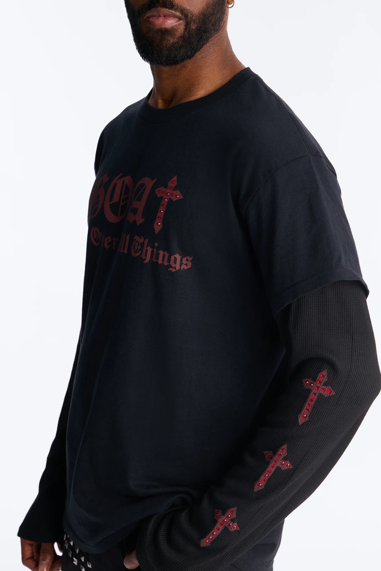 God Over All Things Rhinestone 2fer Long Sleeve Tee - Black - Image 3