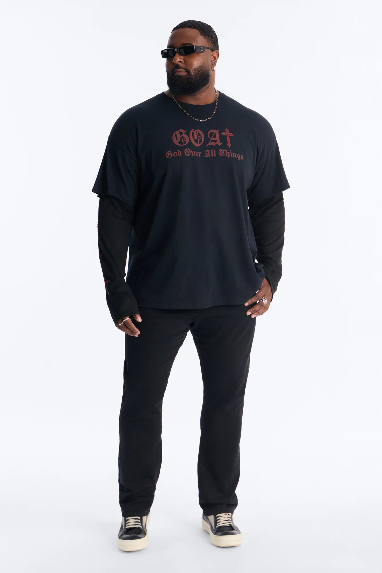 God Over All Things Rhinestone 2fer Long Sleeve Tee - Black - Image 6