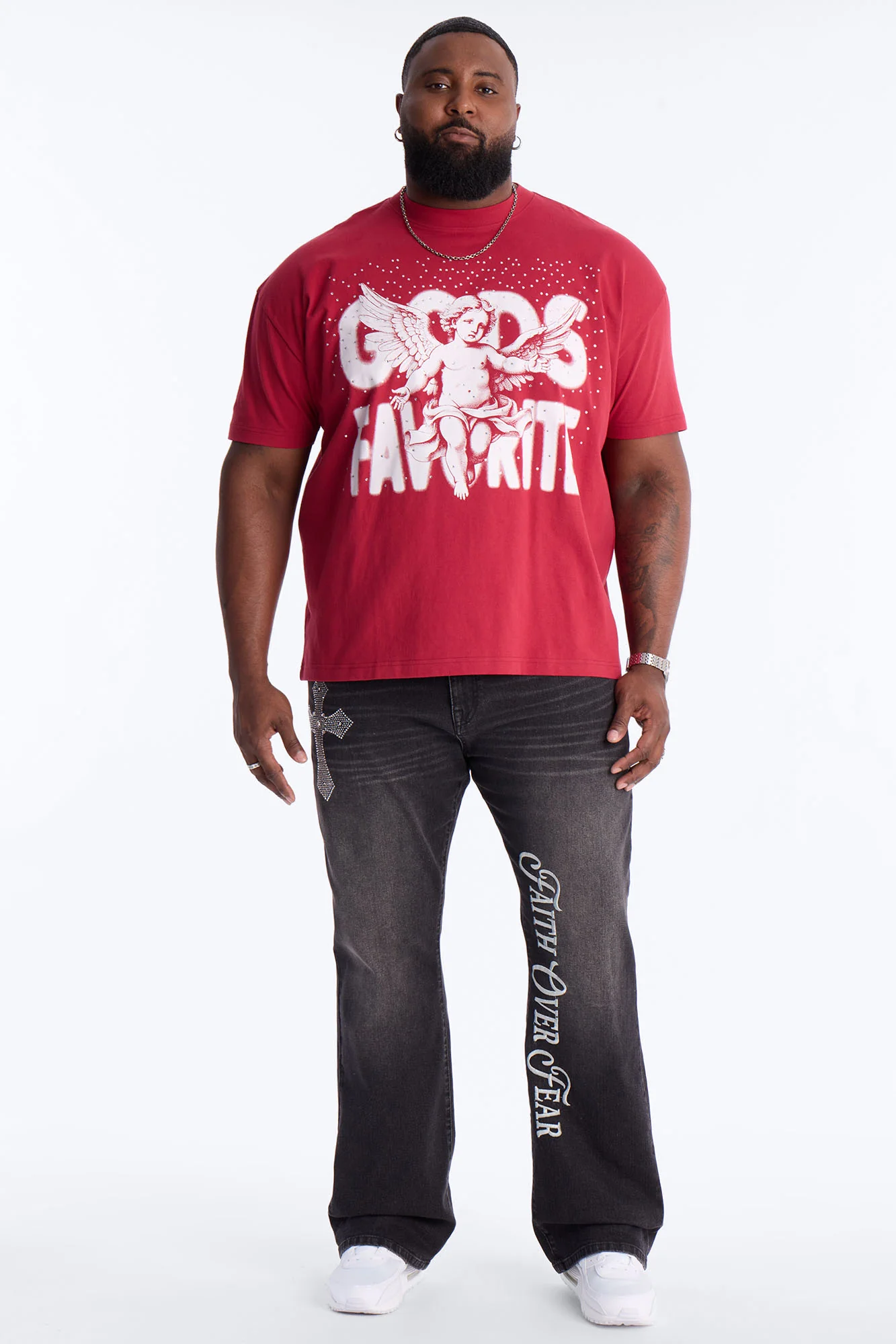 God's Favorite Rhinestones Short Sleeve Tee - Red - Image 5