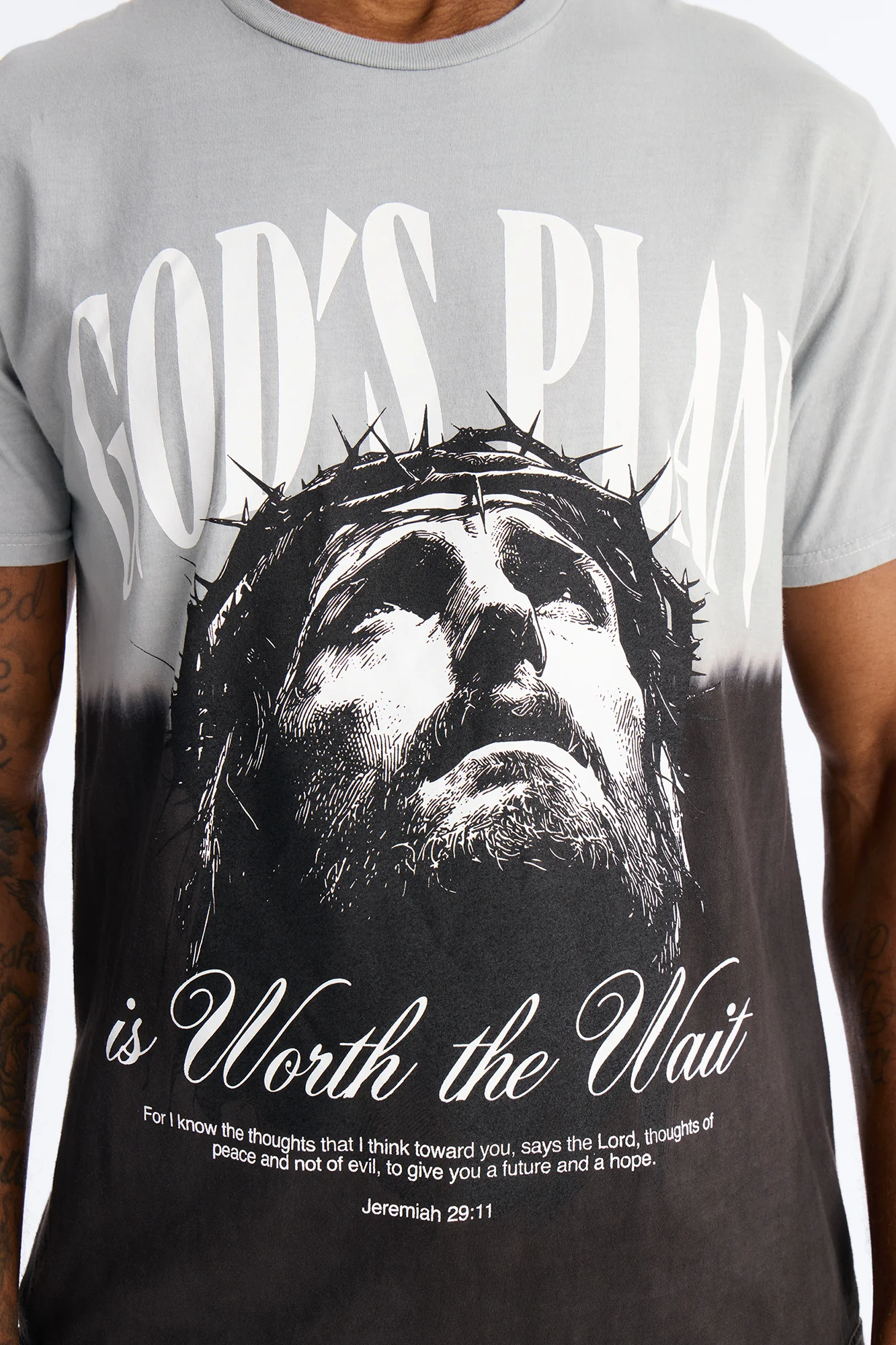 God's Plan Dip-Dye Graphic Short Sleeve Tee - Grey/Black - Image 3
