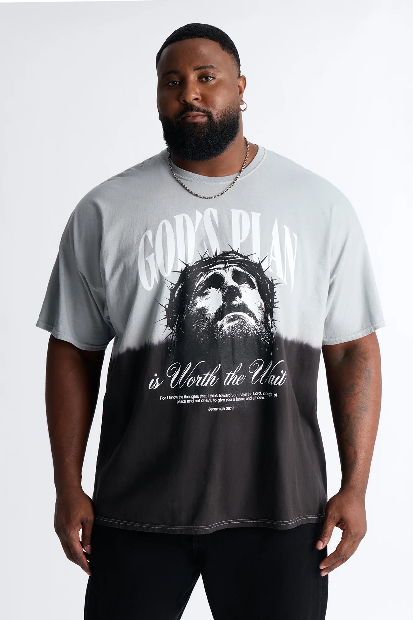 God's Plan Dip-Dye Graphic Short Sleeve Tee - Grey/Black - Image 5
