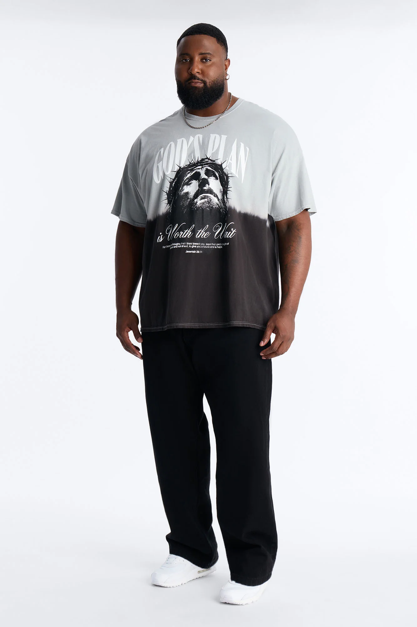 God's Plan Dip-Dye Graphic Short Sleeve Tee - Grey/Black - Image 6