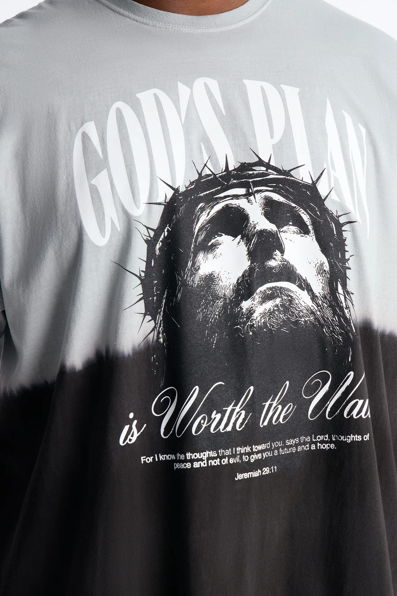 God's Plan Dip-Dye Graphic Short Sleeve Tee - Grey/Black - Image 7