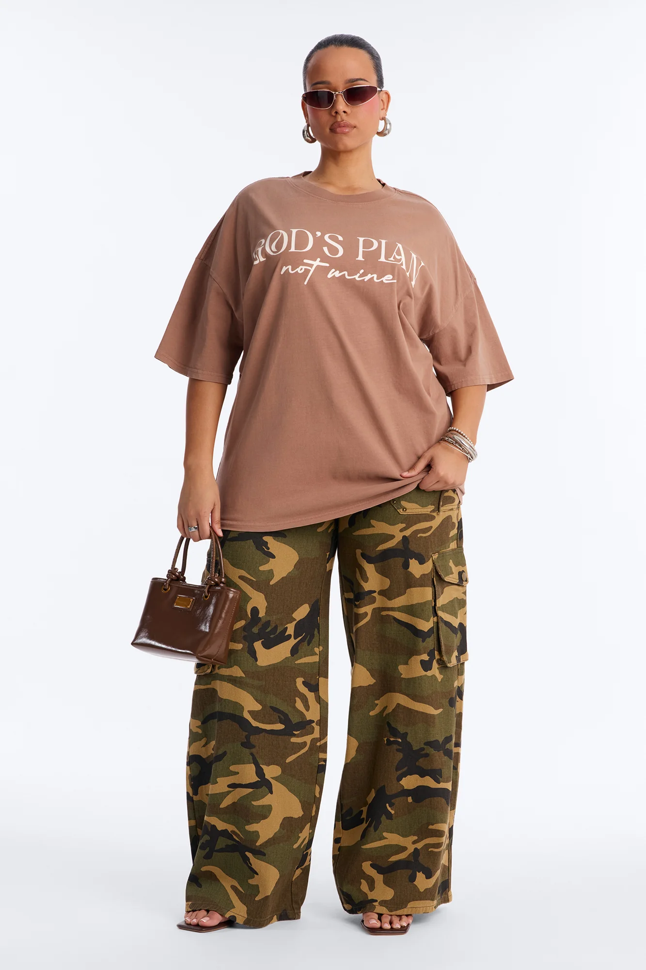 God's Plan Not Mine Washed Tshirt - Brown - Image 5
