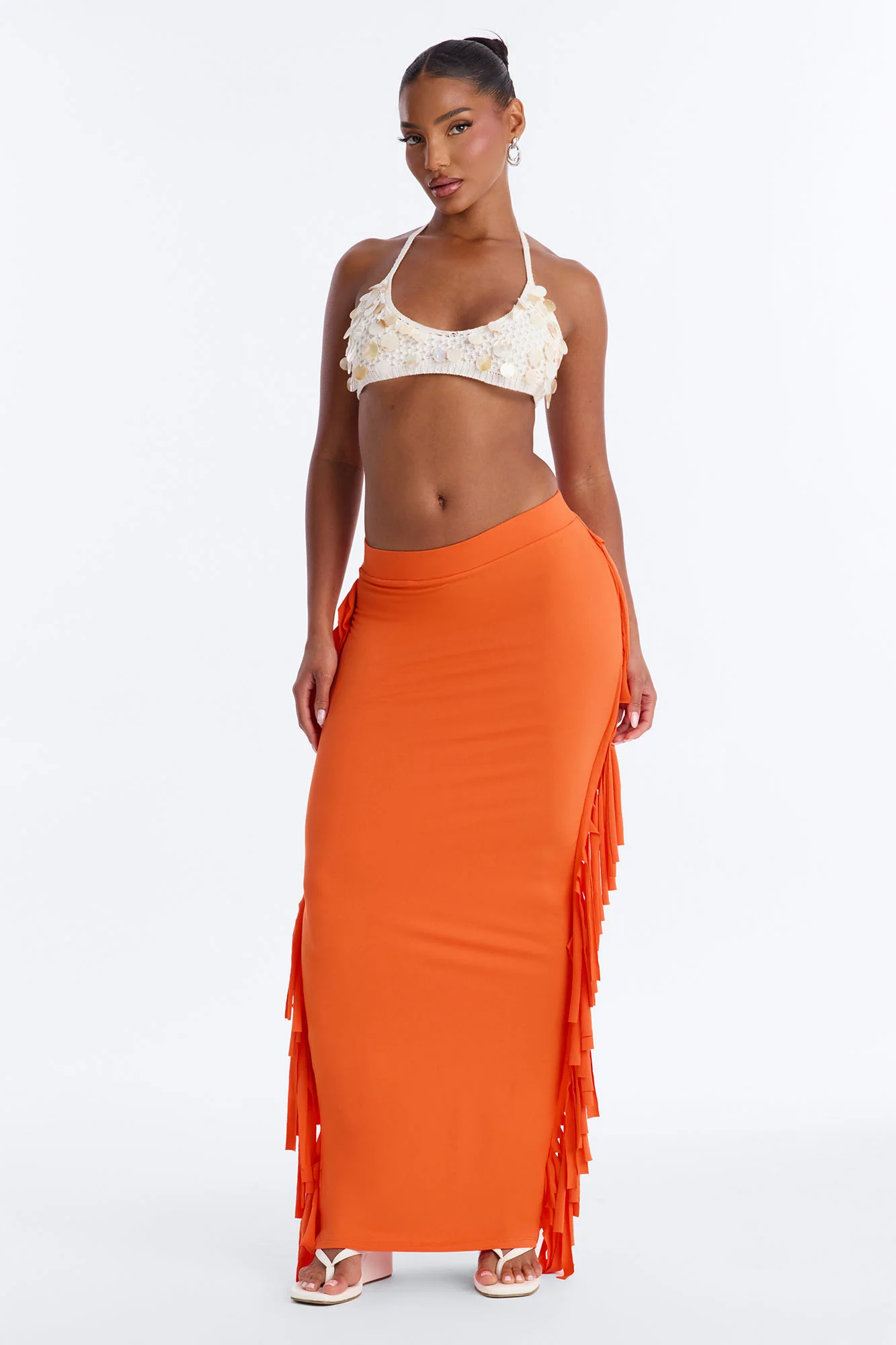 Going Places Fringe Maxi Skirt - Orange