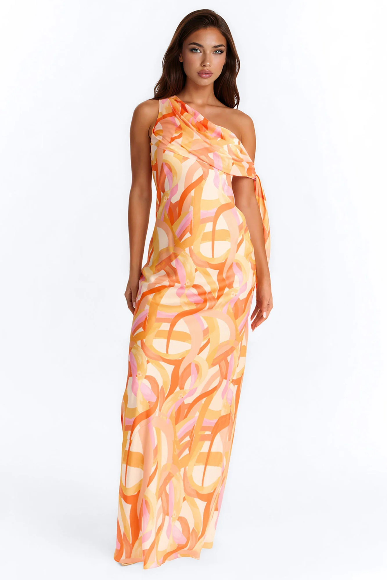 Golden Beauty Satin Maxi Dress - Orange