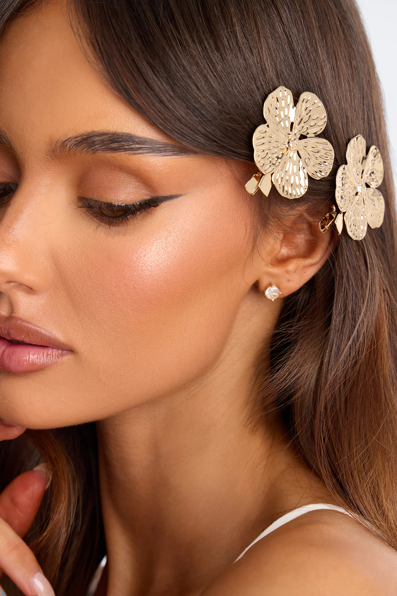 Golden Flower 2 Piece Hair Clip Set - Gold