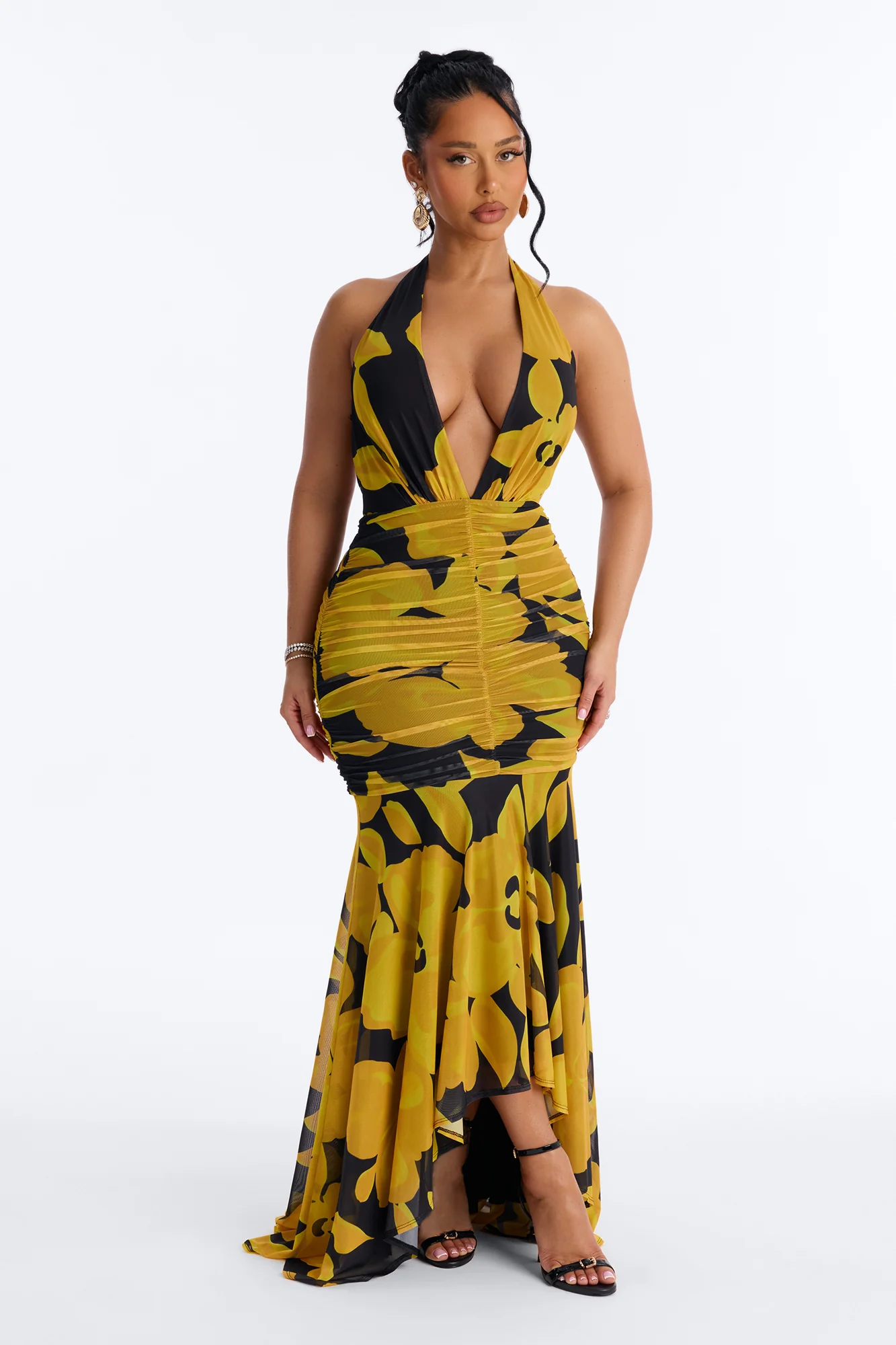 Golden Glow Mesh Maxi Dress - Black/Yellow