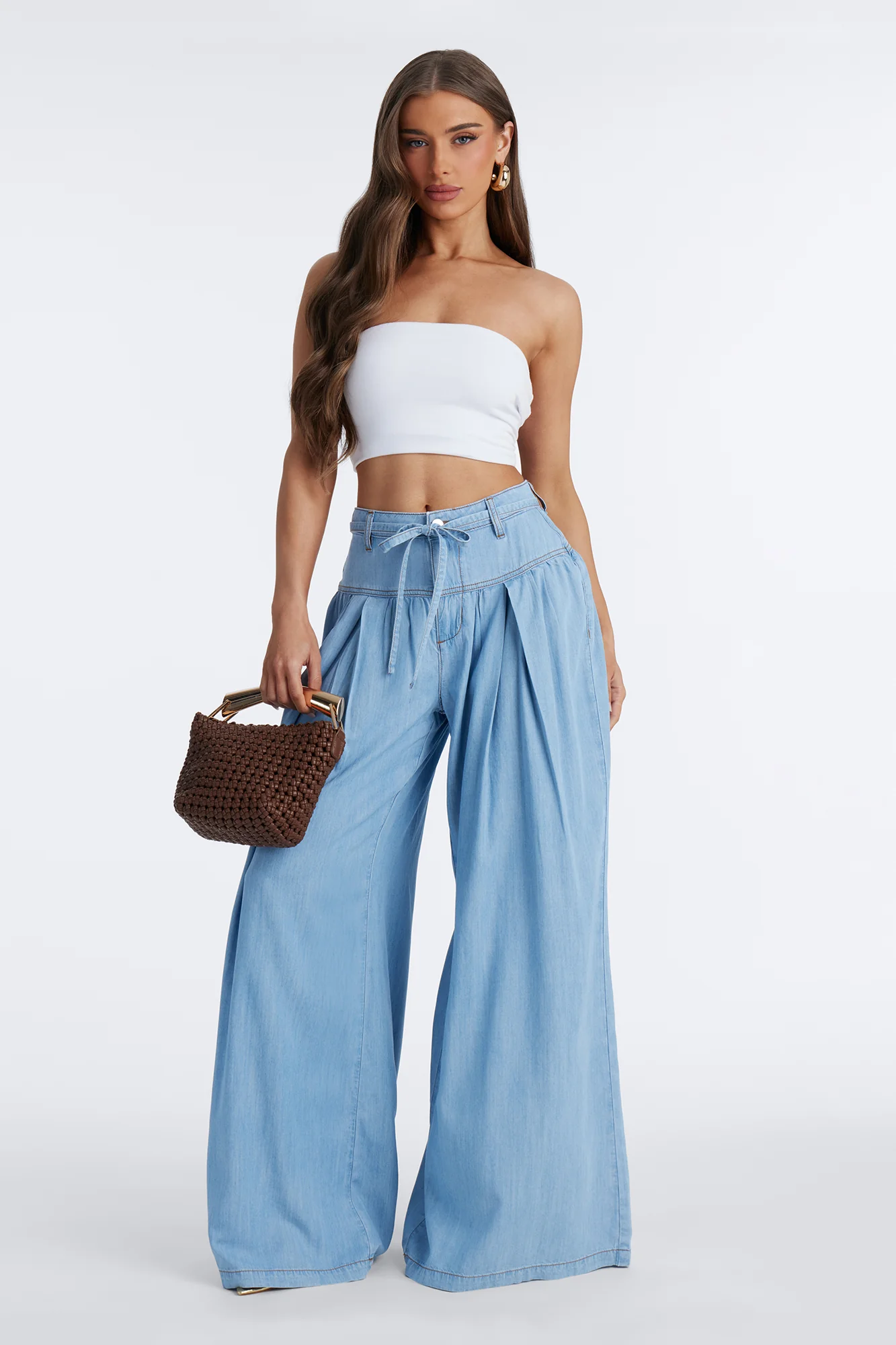 Golden Hour Chambray Tie Waist Pant 33″ - Light Wash