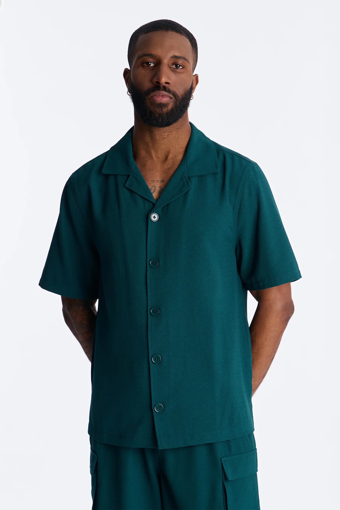 Golden Hour Short Sleeve Button Up - Hunter Green