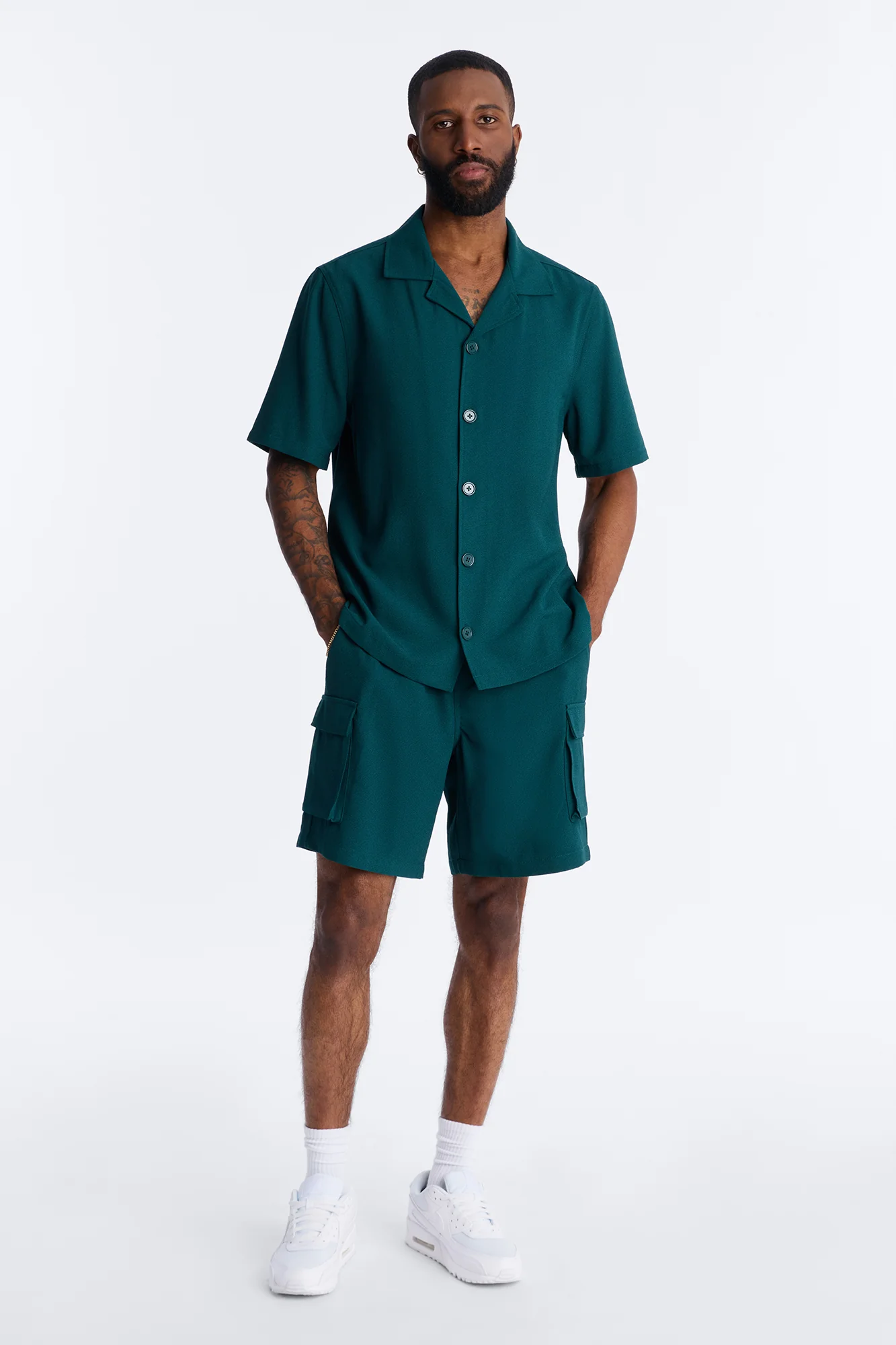 Golden Hour Short Sleeve Button Up - Hunter Green - Image 2