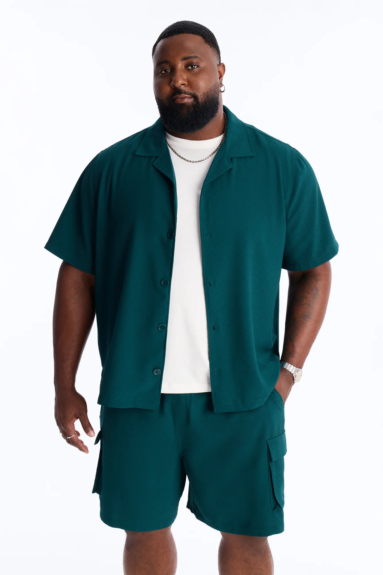 Golden Hour Short Sleeve Button Up - Hunter Green - Image 5
