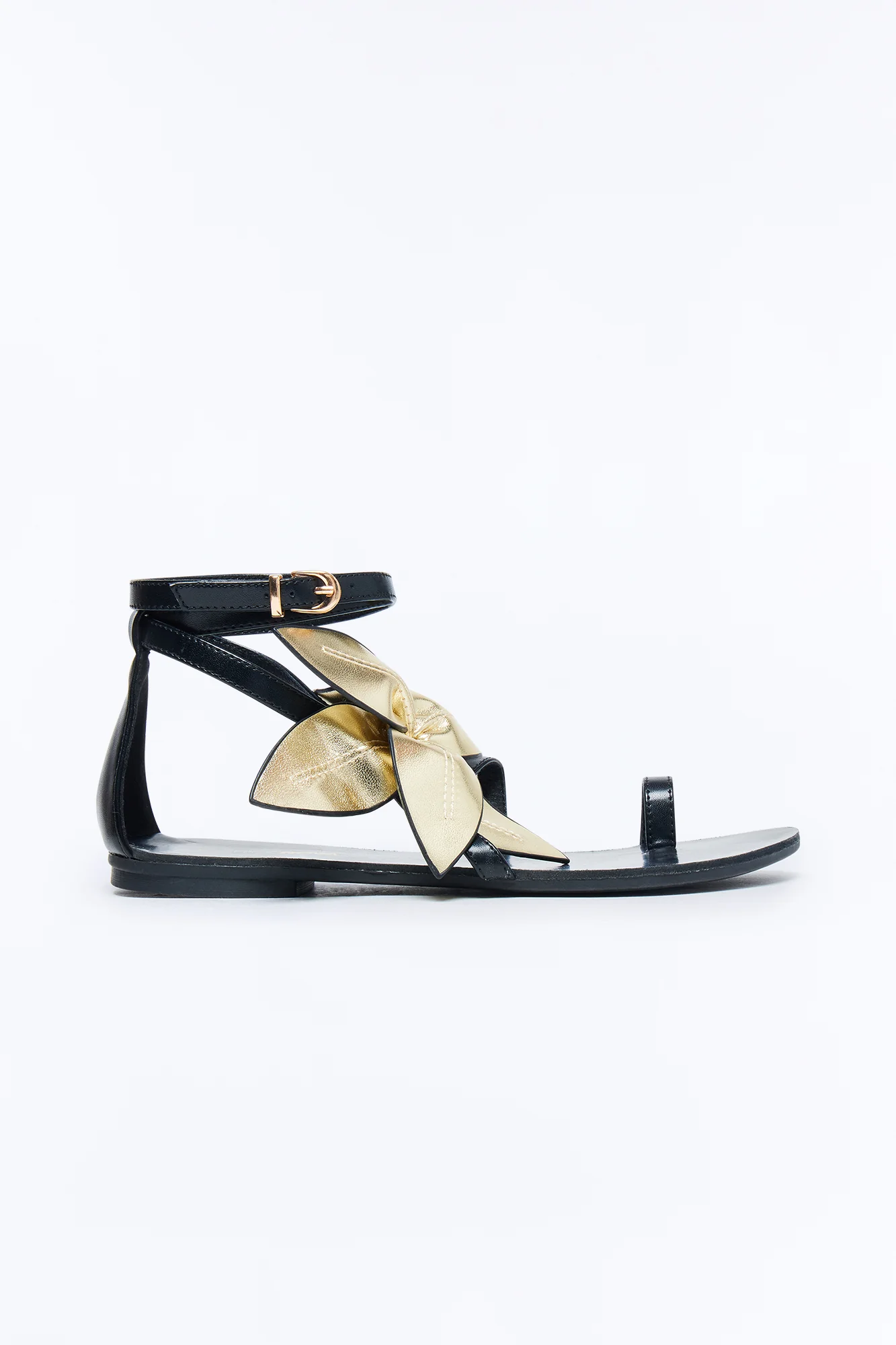 Goldie Flower Toe Ring Sandals - Black