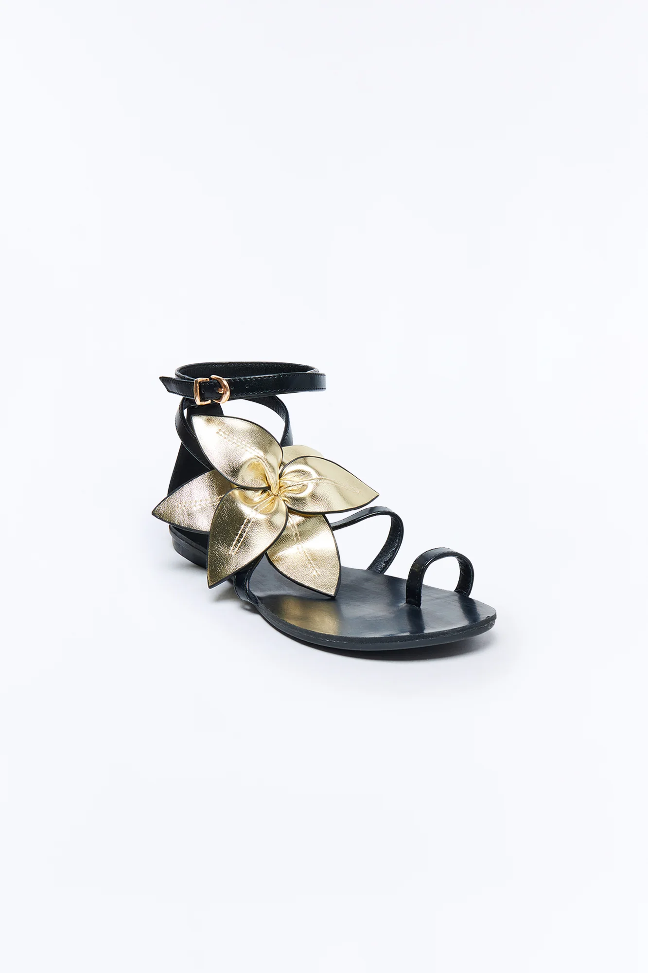 Goldie Flower Toe Ring Sandals - Black - Image 2