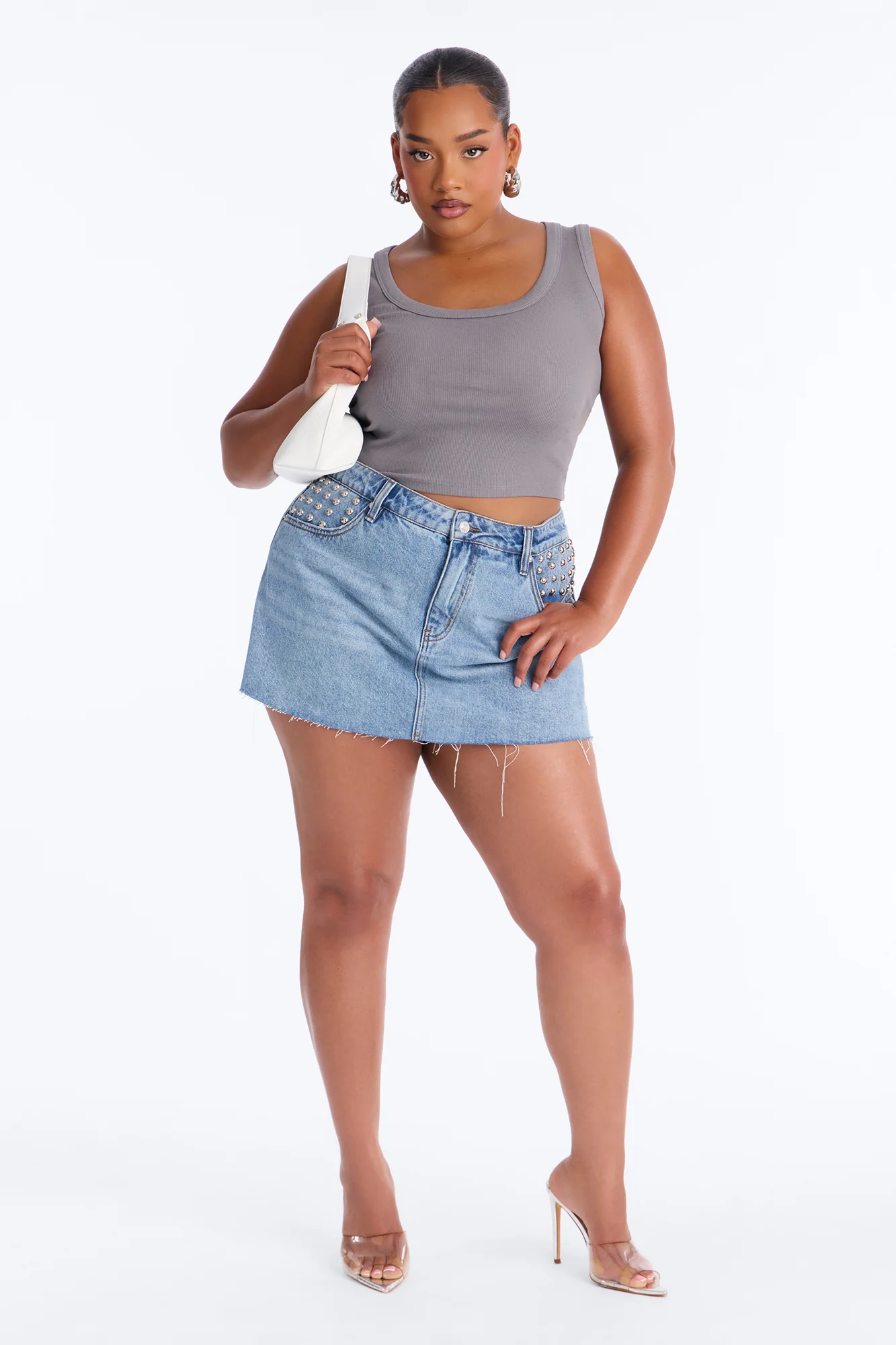 Gone Rogue Studded Denim Mini Skort - Medium Wash - Image 5