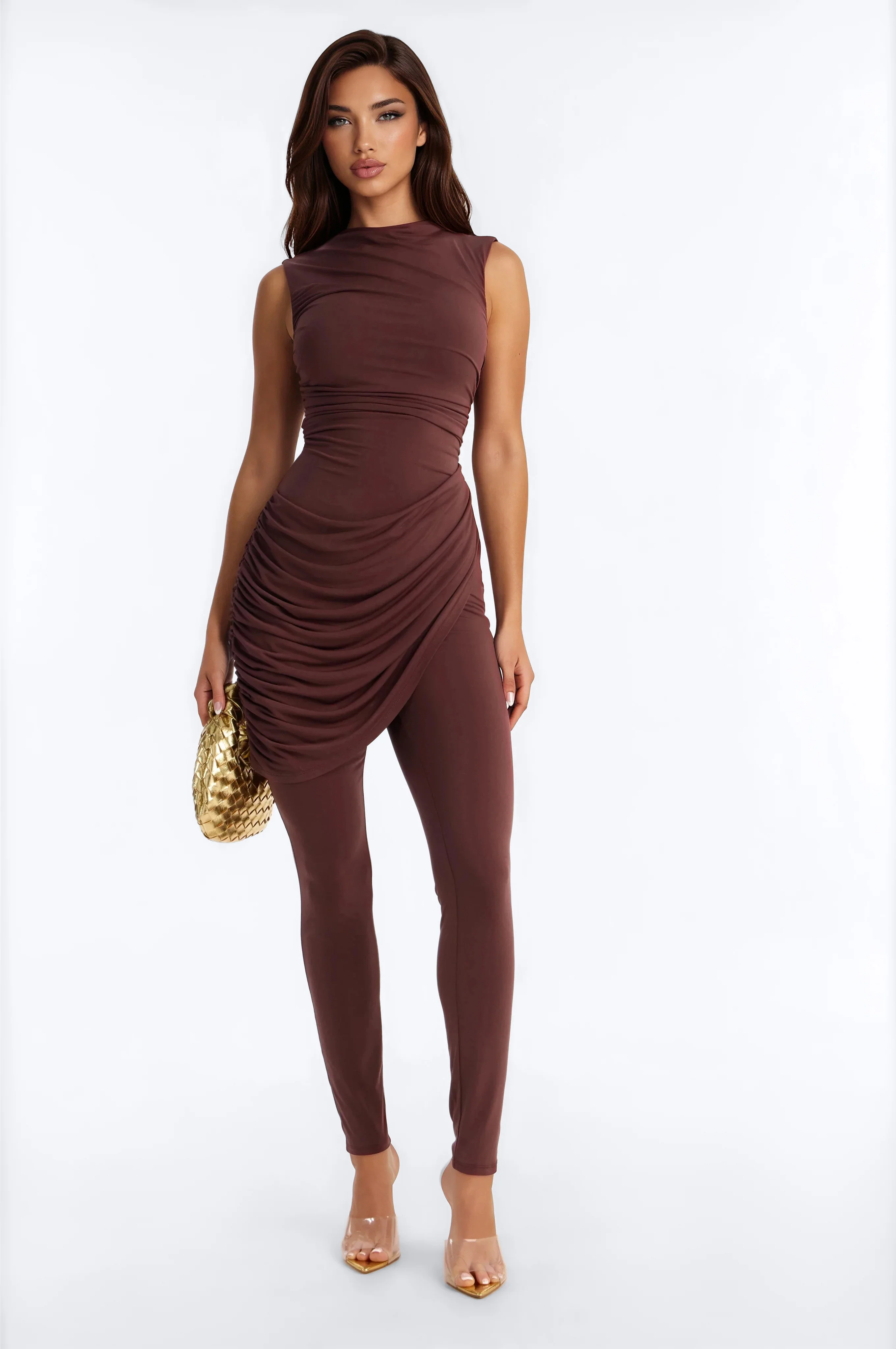 Got A Rush Draped Catsuit - Chocolate