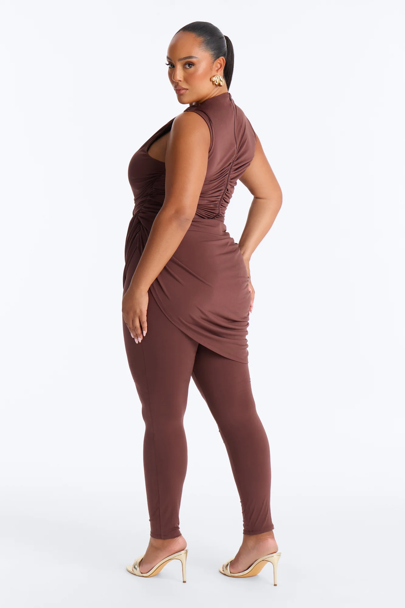Got A Rush Draped Catsuit - Chocolate - Image 8