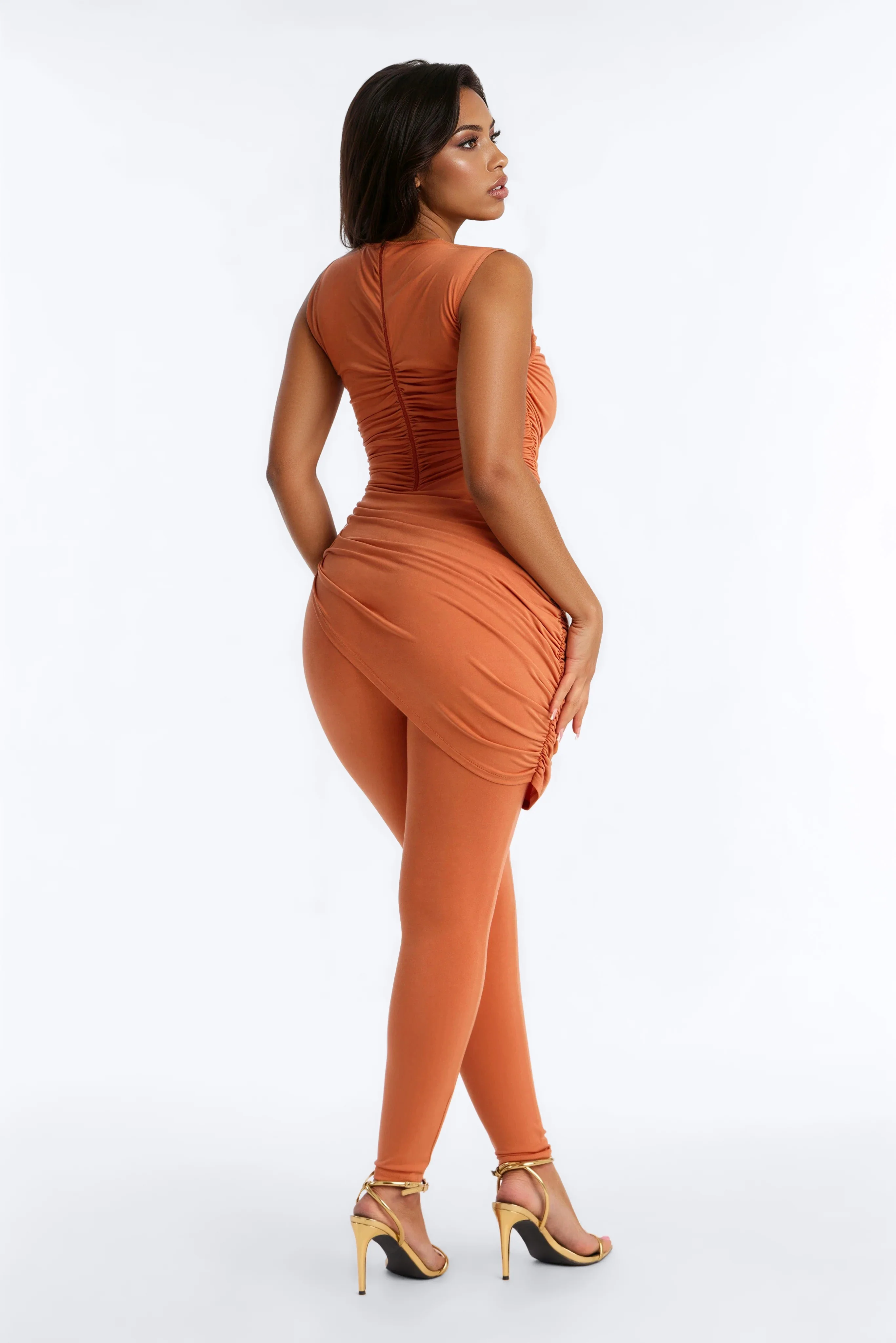 Got A Rush Draped Catsuit - Orange - Image 3