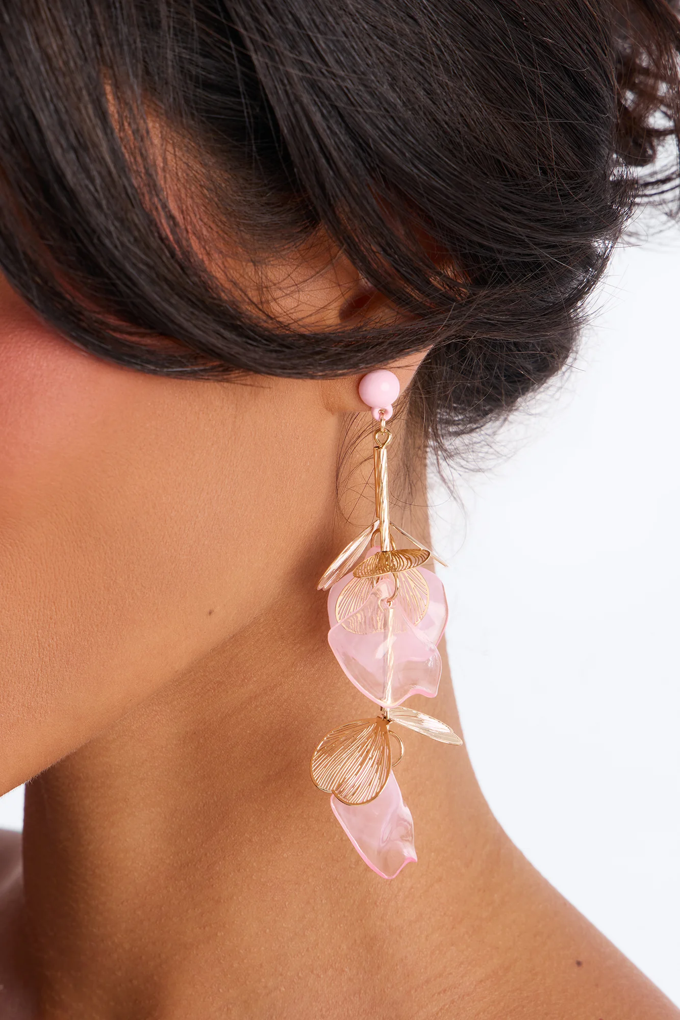 Got Me Blushing Drop Earrings - Gold/Pink