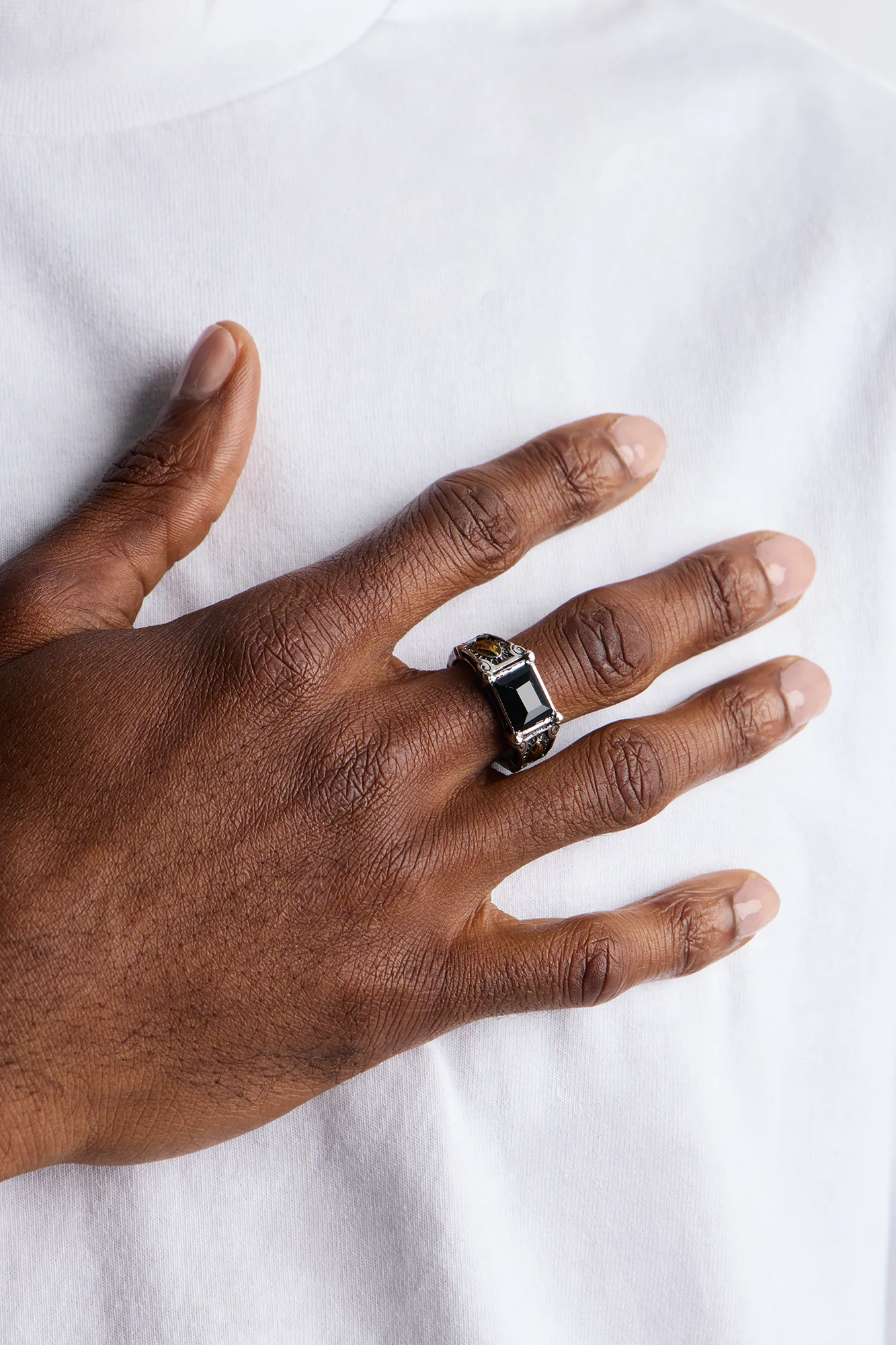 Gothic Obsidian Saint Ring - Silver - Image 2