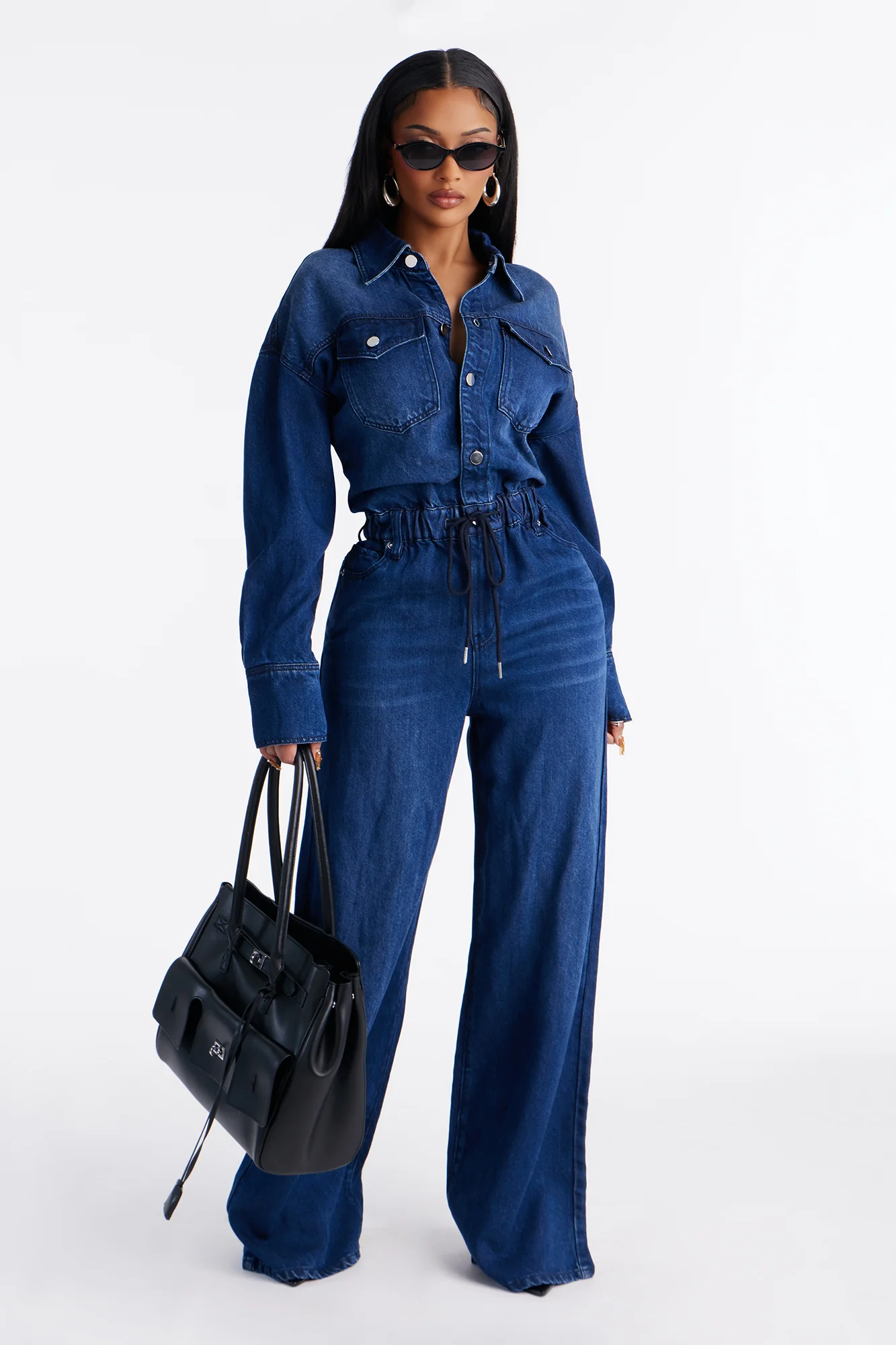 Gracelyn Denim Wide Leg Jumpsuit - Dark Wash
