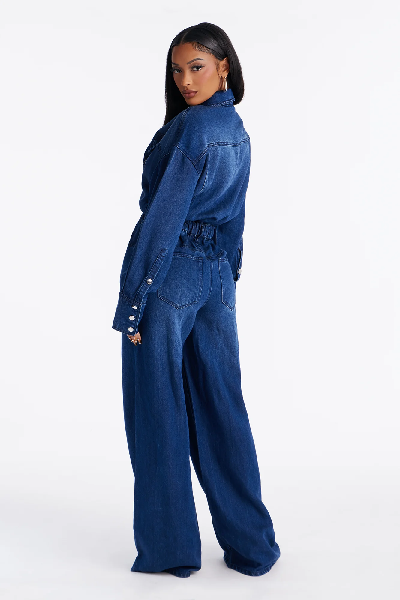 Gracelyn Denim Wide Leg Jumpsuit - Dark Wash - Image 3