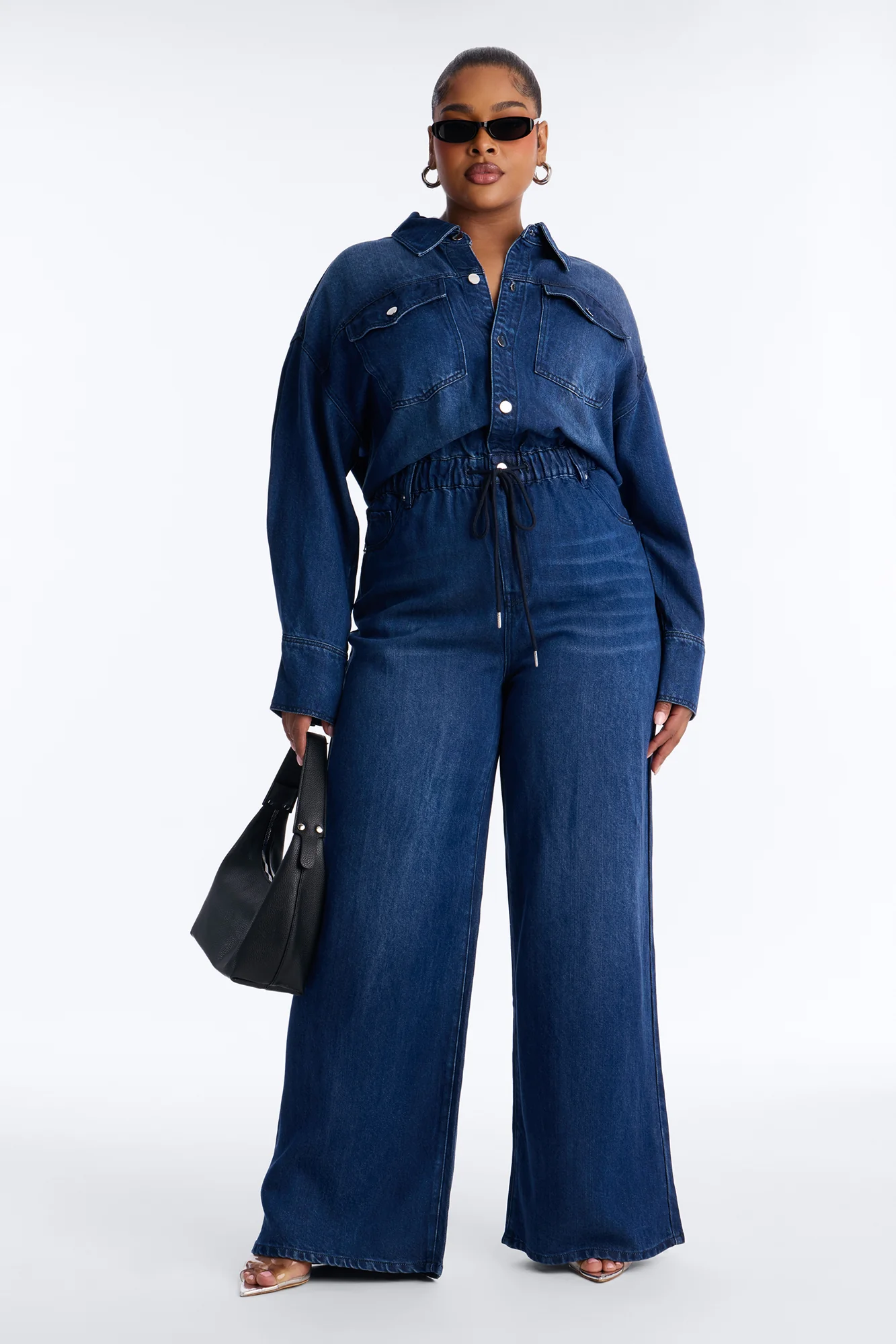 Gracelyn Denim Wide Leg Jumpsuit - Dark Wash - Image 4
