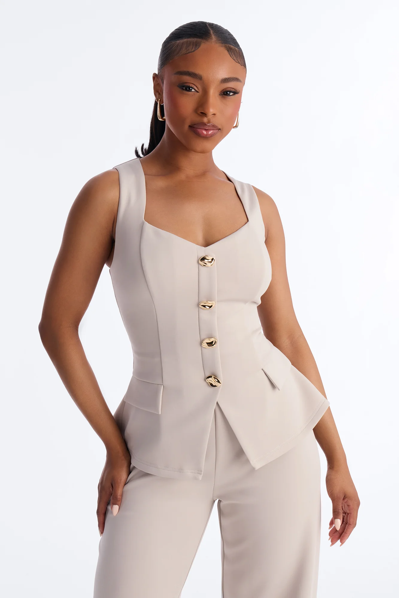 Gracia Hardware Wide Leg Jumpsuit - Stone - Image 2