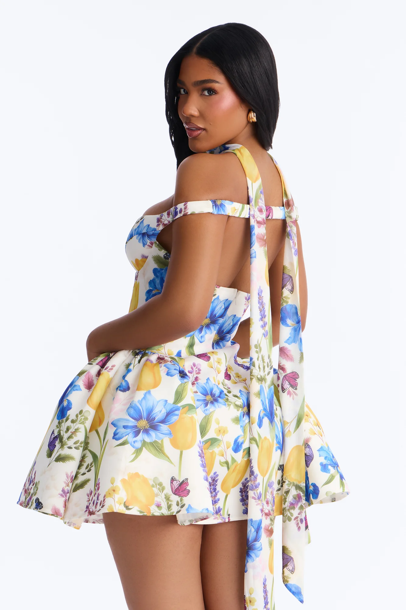 Grand Beauty Floral Off Shoulder Mini Dress - Blue/combo - Image 4