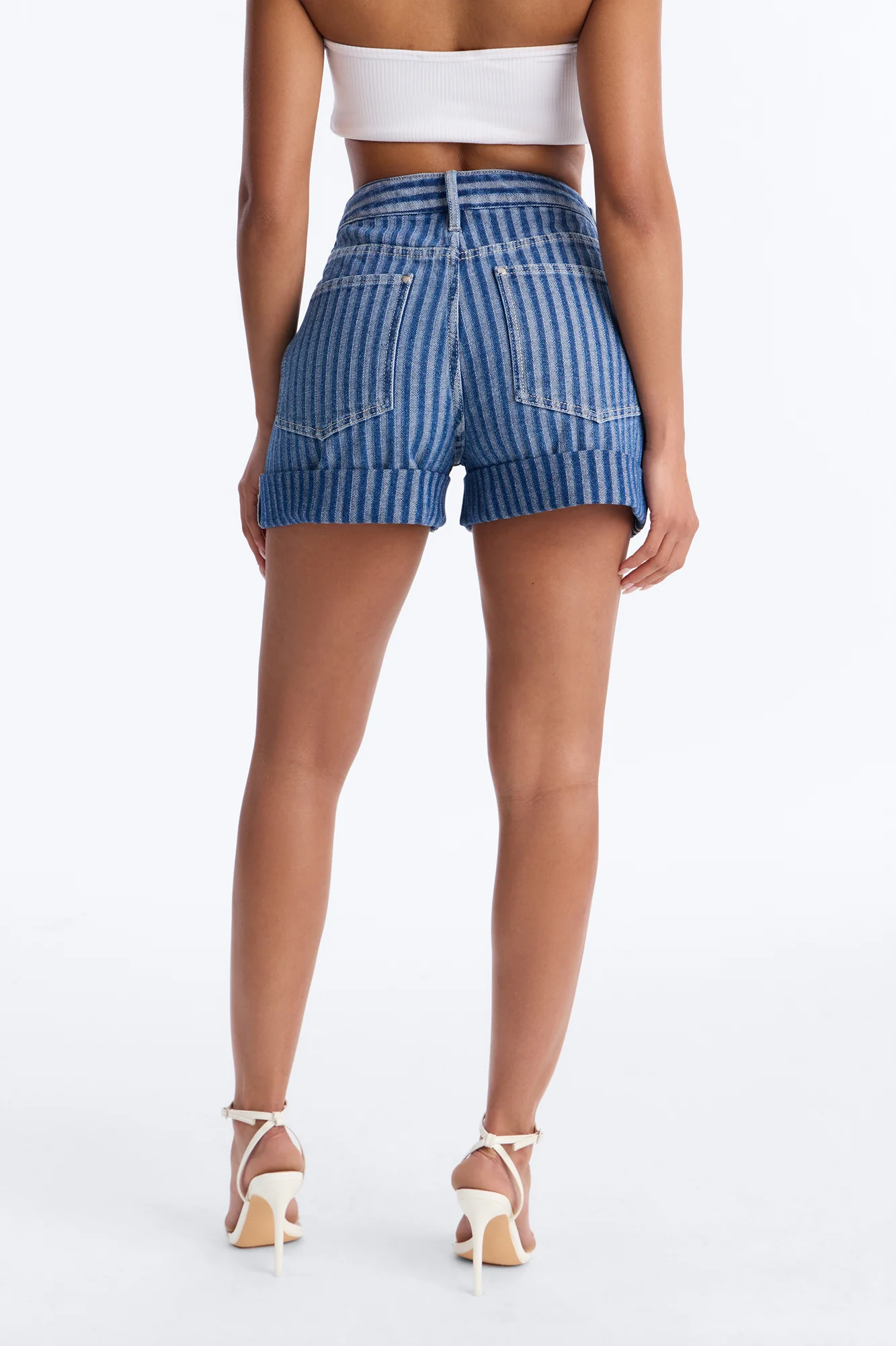 Grand Finish Striped Cuffed Denim Shorts - Medium Wash - Image 4