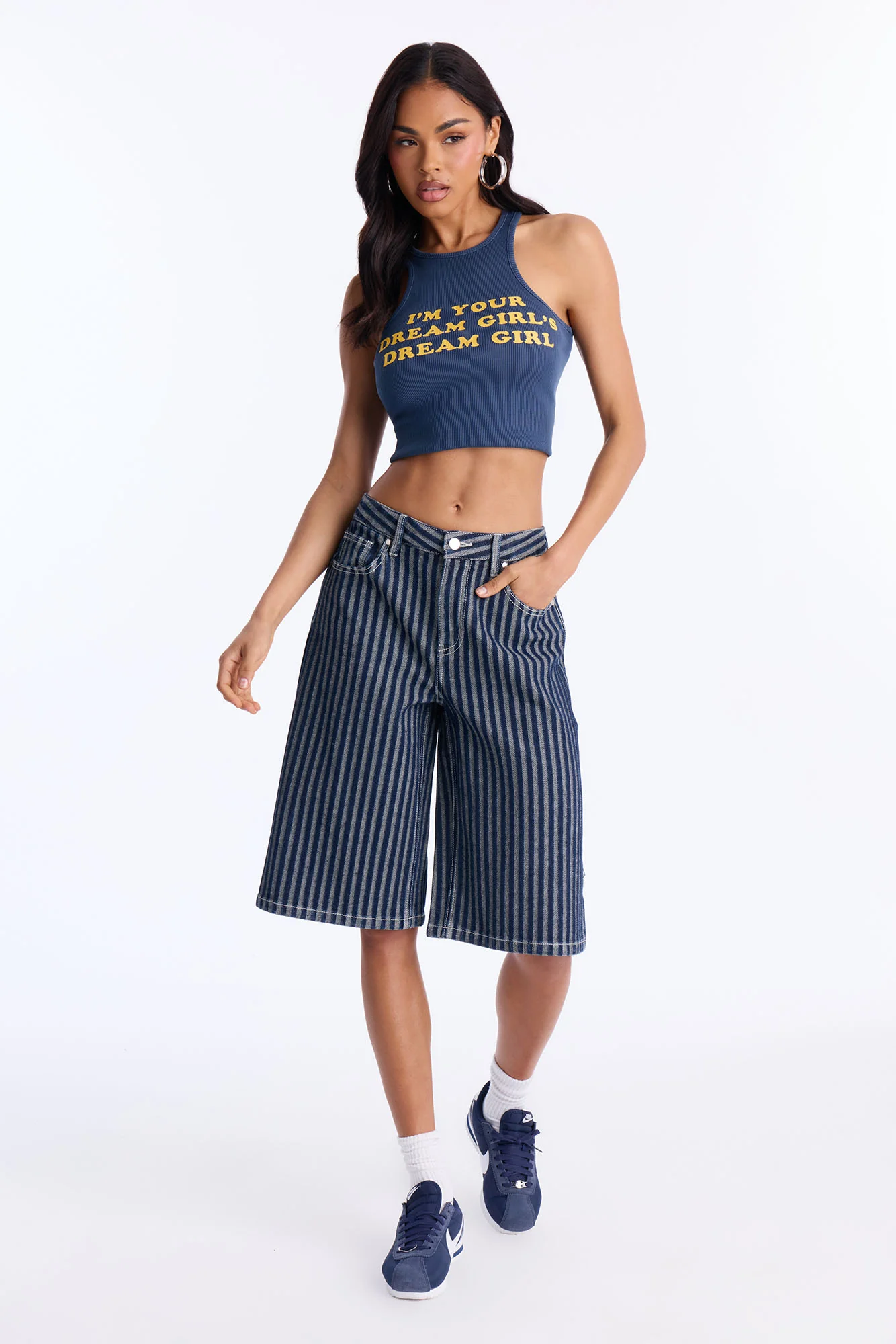 Grand Finish Striped Denim Jorts - Dark Wash - Image 2