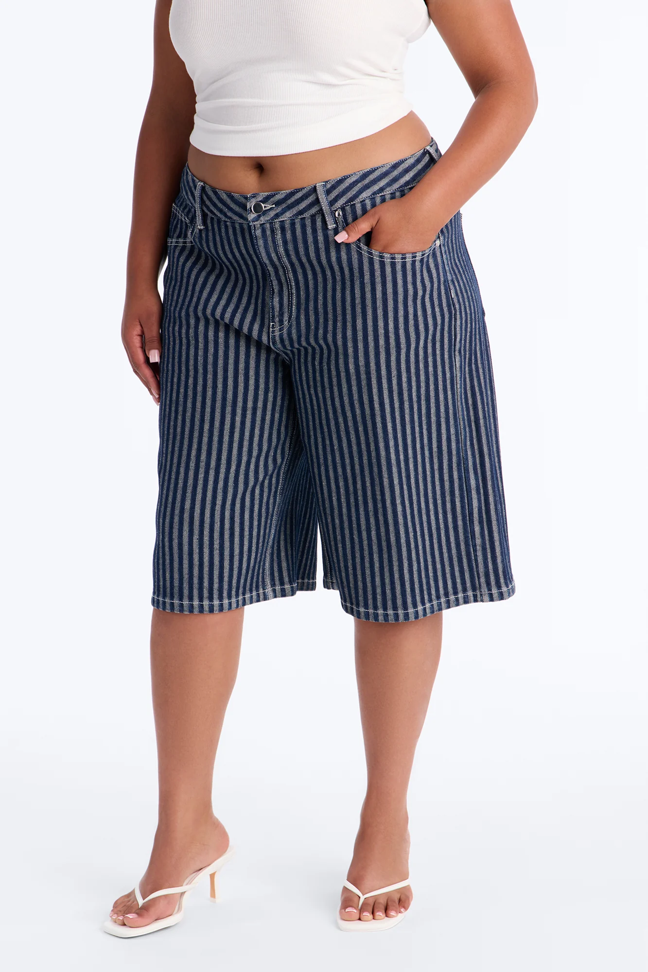 Grand Finish Striped Denim Jorts - Dark Wash - Image 6