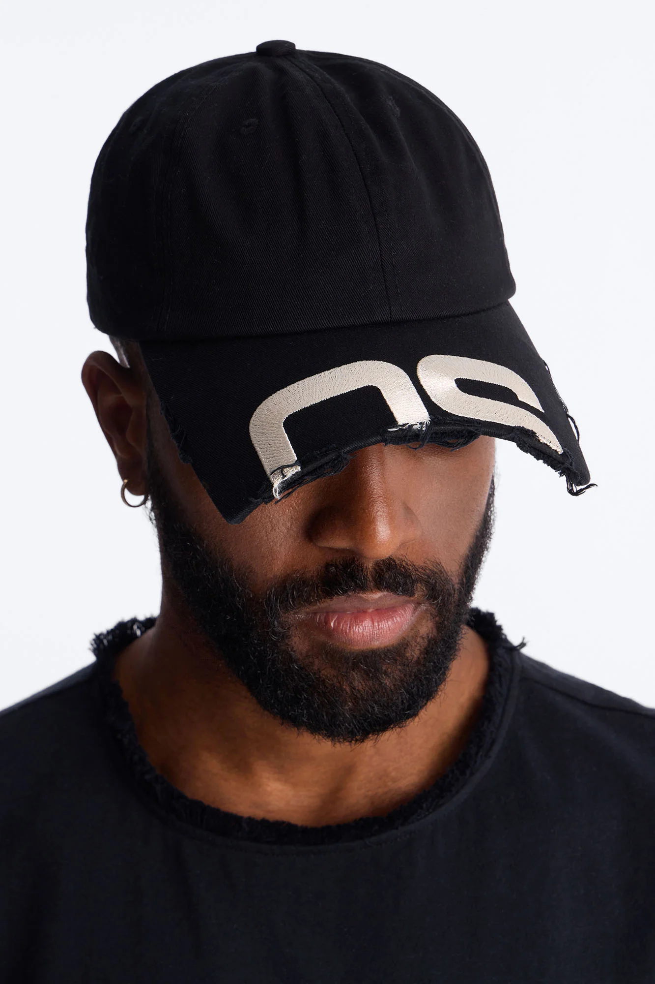Graphic Shortened Brim Baseball Hat - Black