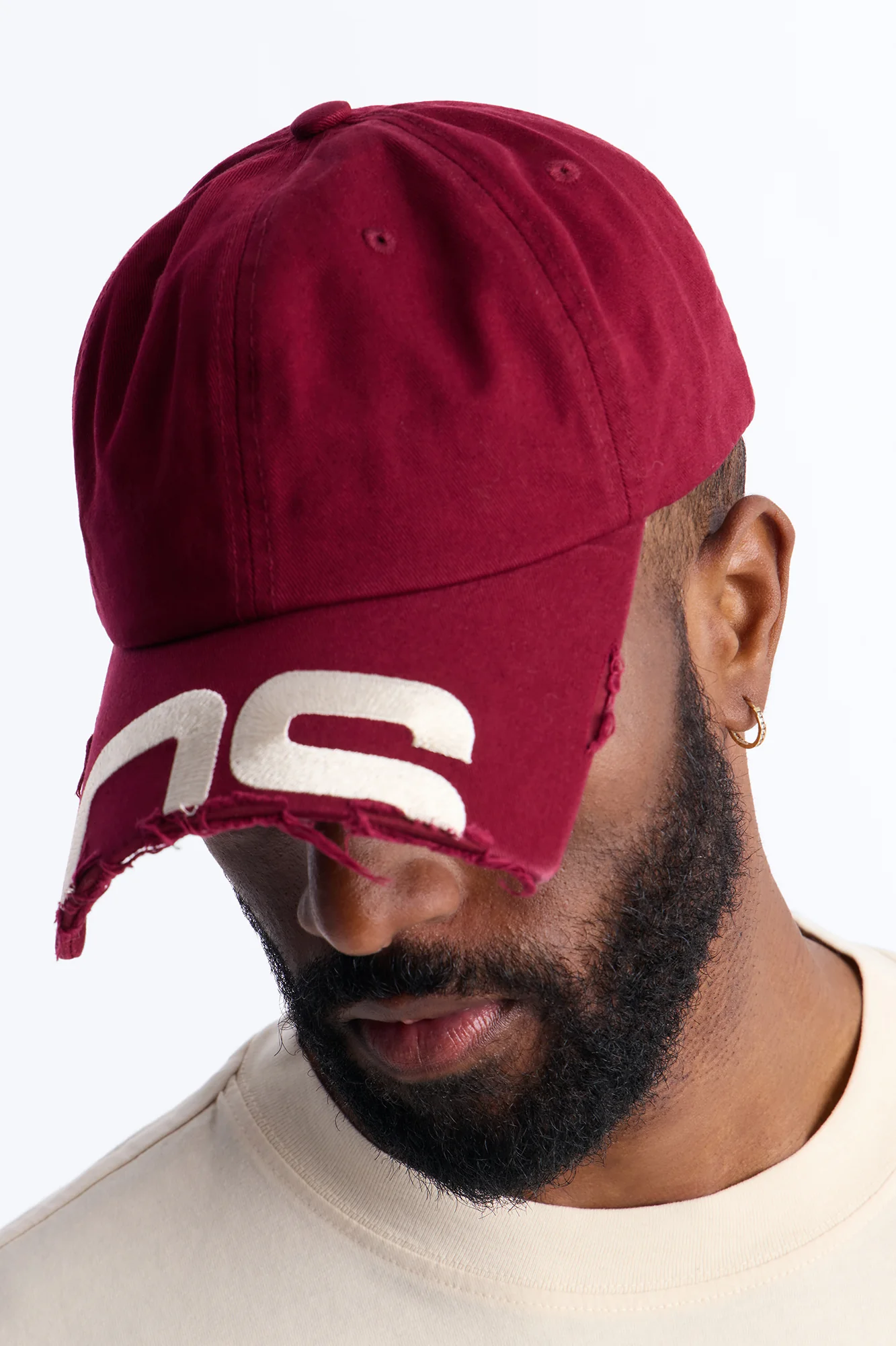 Graphic Shortened Brim Baseball Hat - Burgundy - Image 2