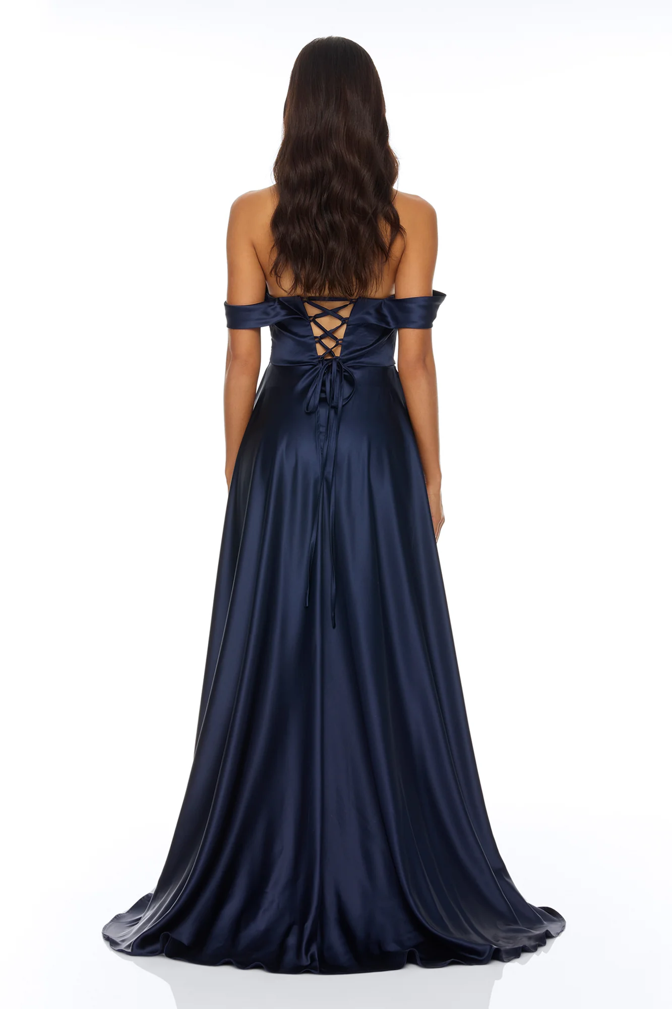 Grayson Off Shoulder Satin Maxi Dress - Navy - Image 4