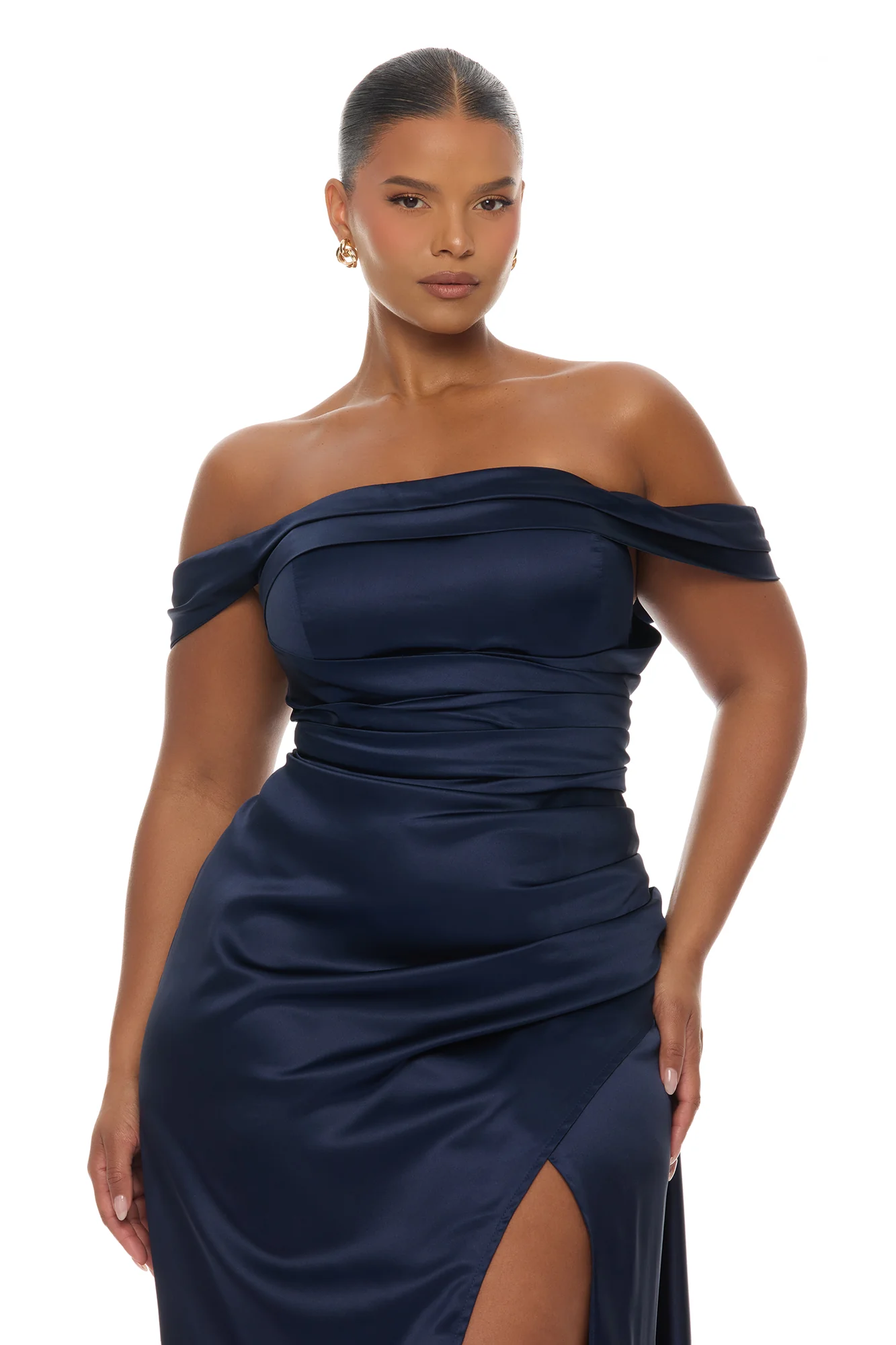 Grayson Off Shoulder Satin Maxi Dress - Navy - Image 6