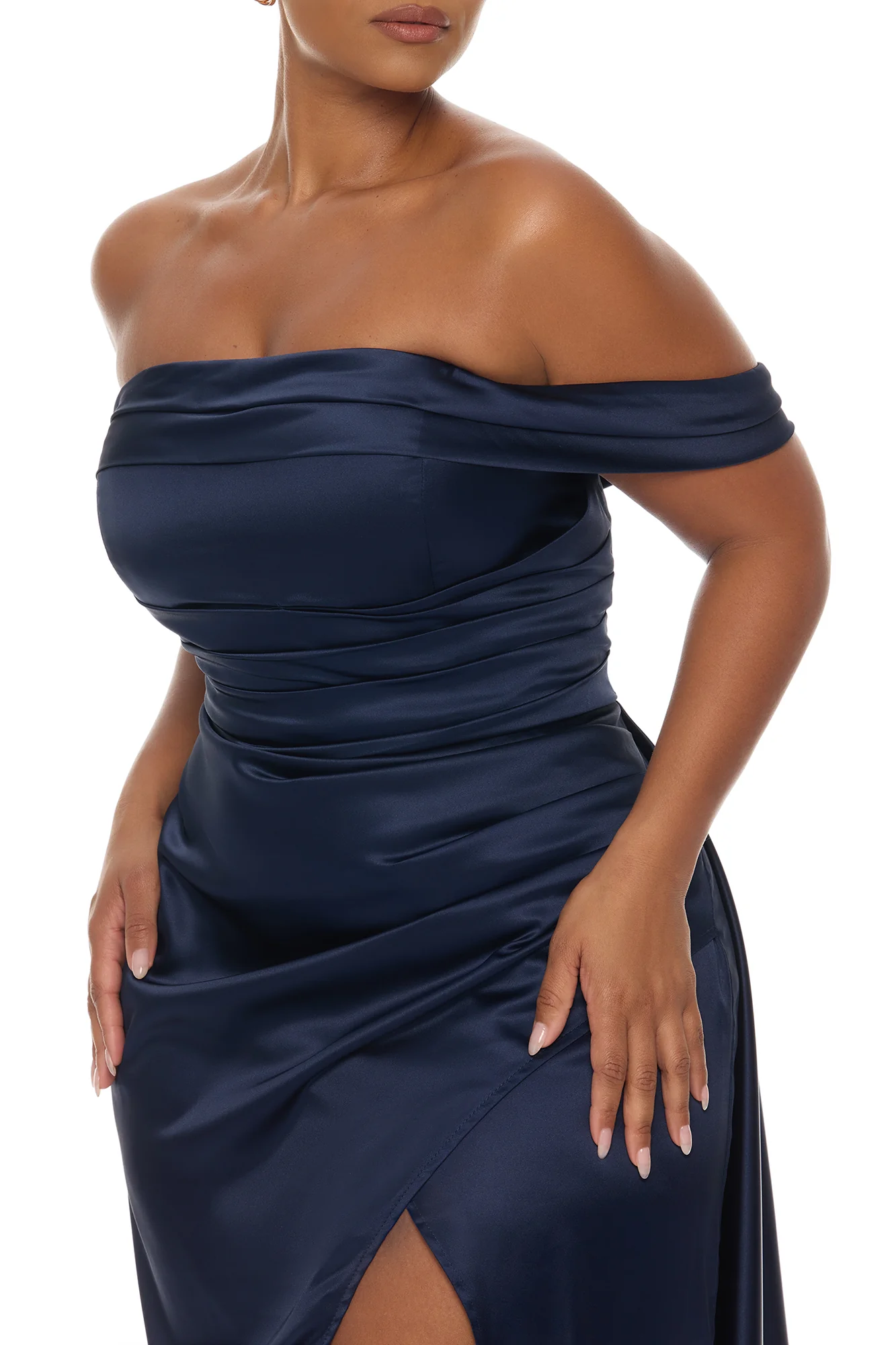Grayson Off Shoulder Satin Maxi Dress - Navy - Image 7