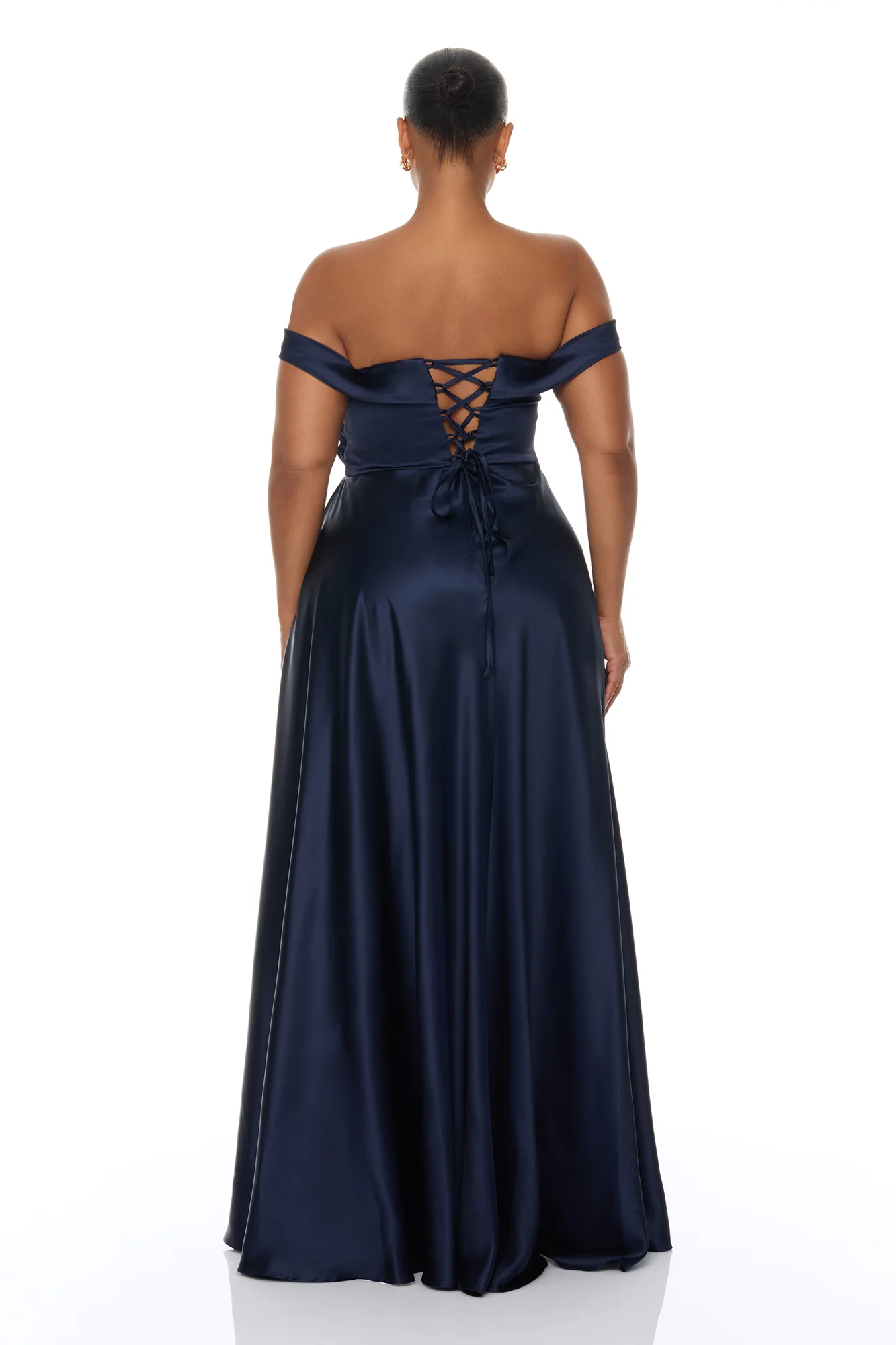 Grayson Off Shoulder Satin Maxi Dress - Navy - Image 8