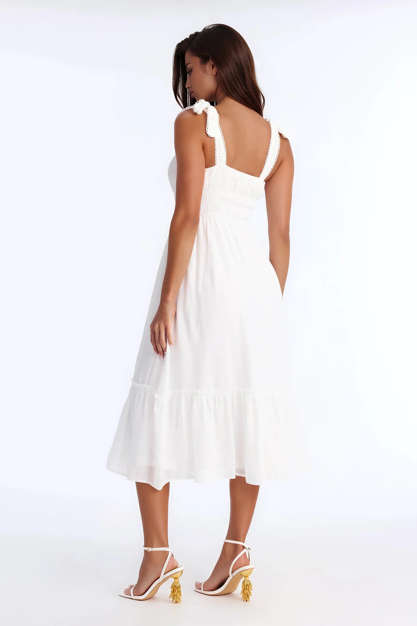 Greta Poplin Midi Dress - White - Image 3