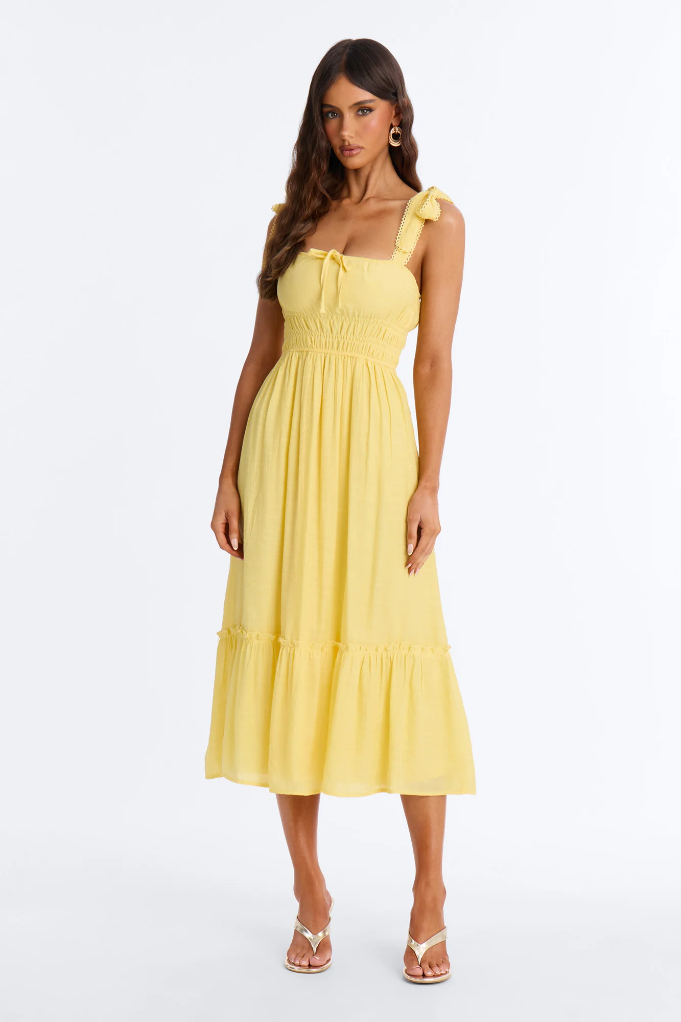 Greta Poplin Midi Dress - Yellow
