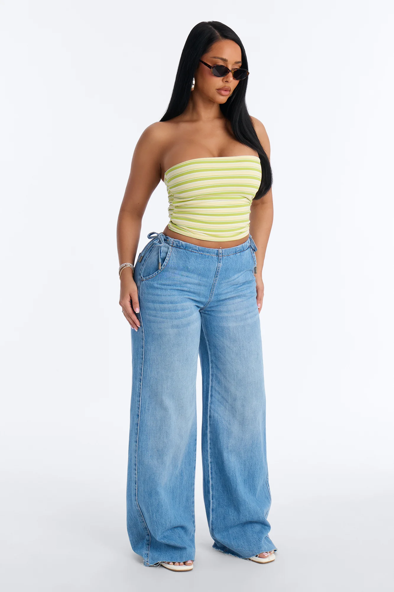 Group 7 Tie Waist Jeans - Light Wash