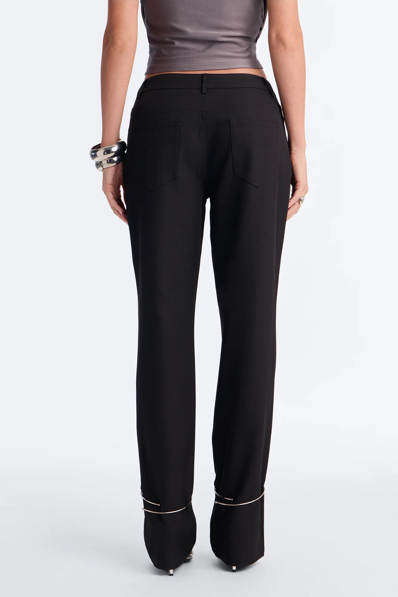 Guiliana Metal Cuffed Straight Leg Trouser - Black - Image 4