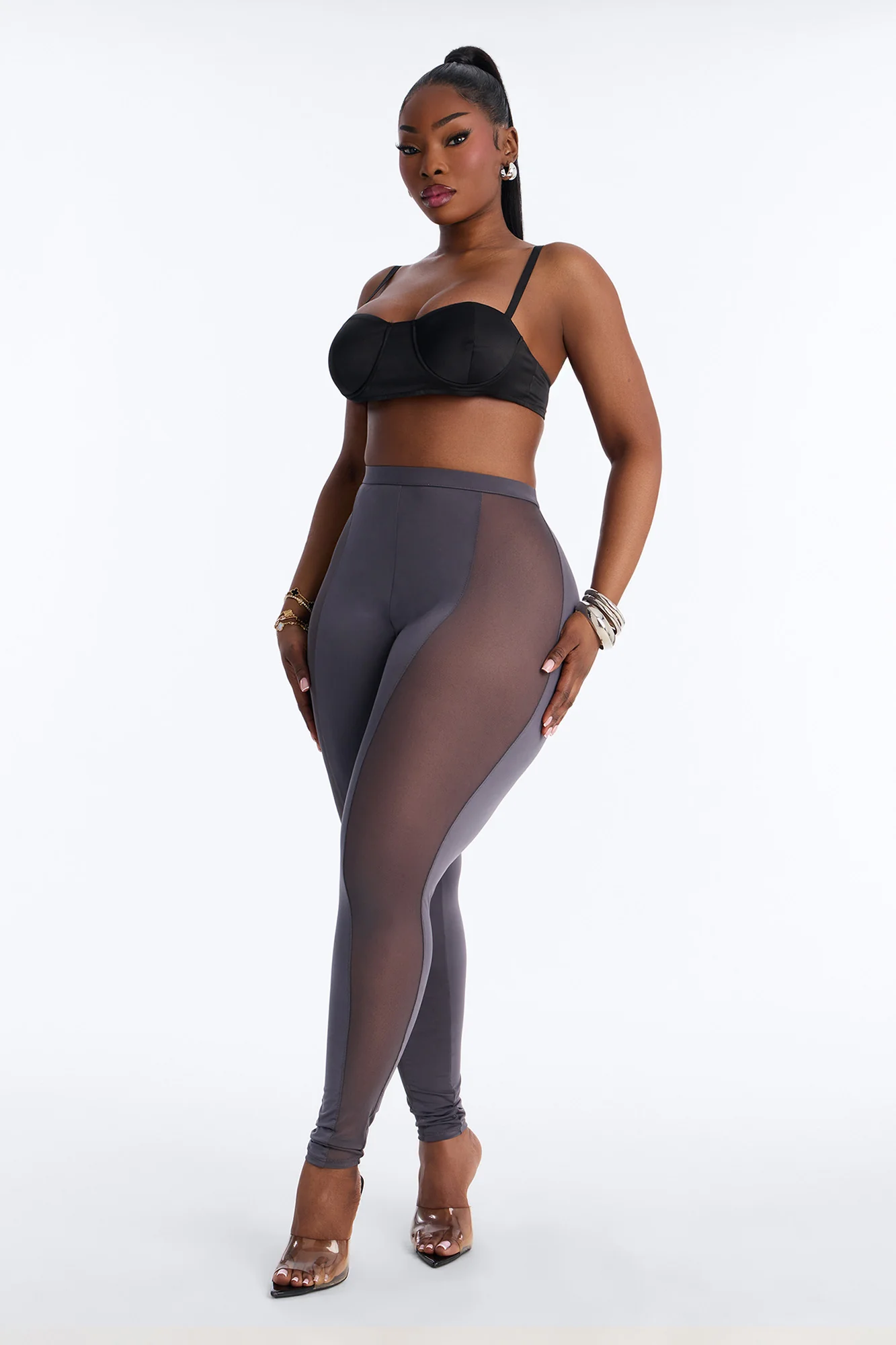 Gwen High Rise Mesh Cut Out Legging - Charcoal - Image 4