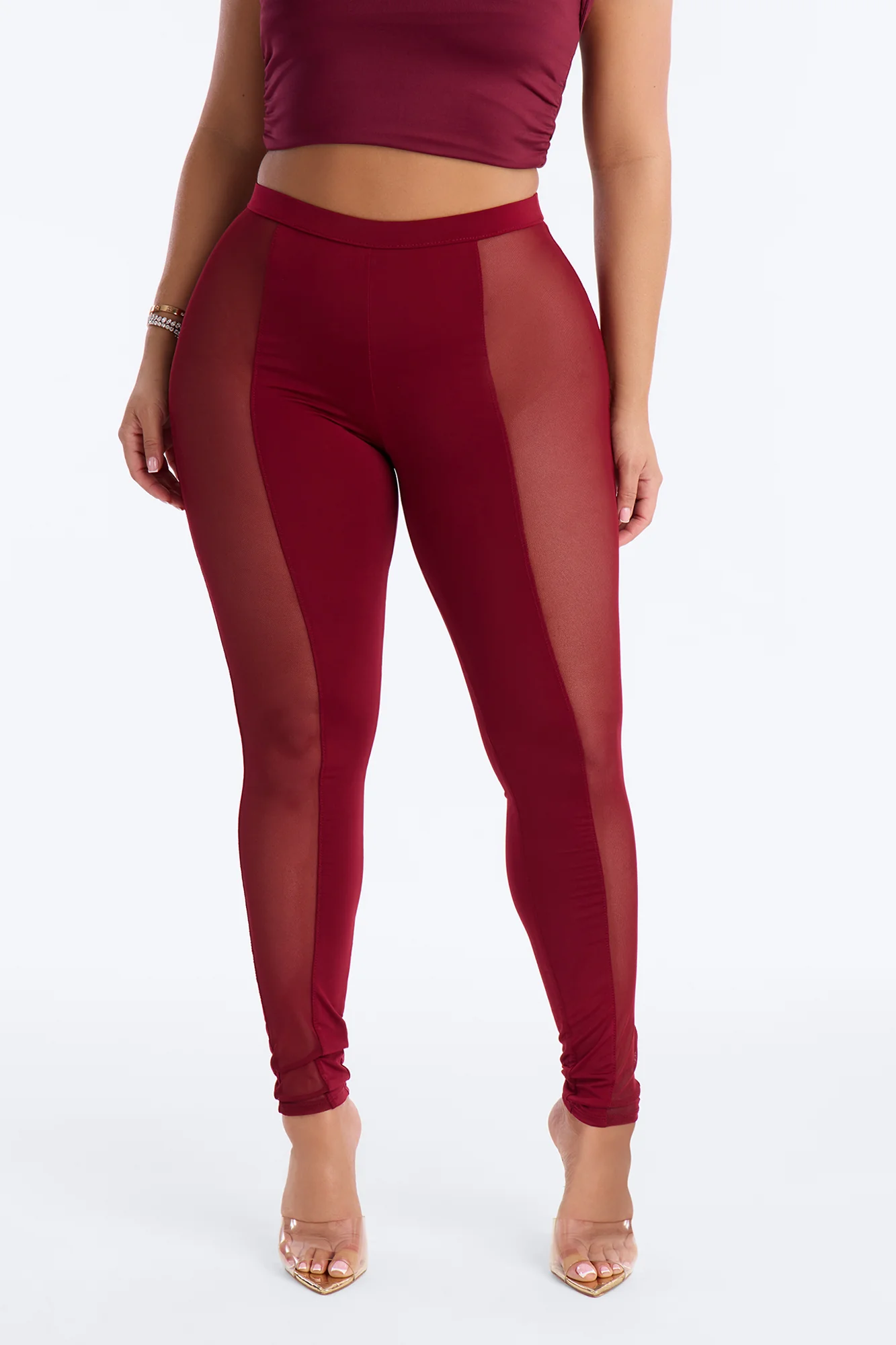 Gwen High Rise Mesh Cut Out Legging - Wine - Image 2