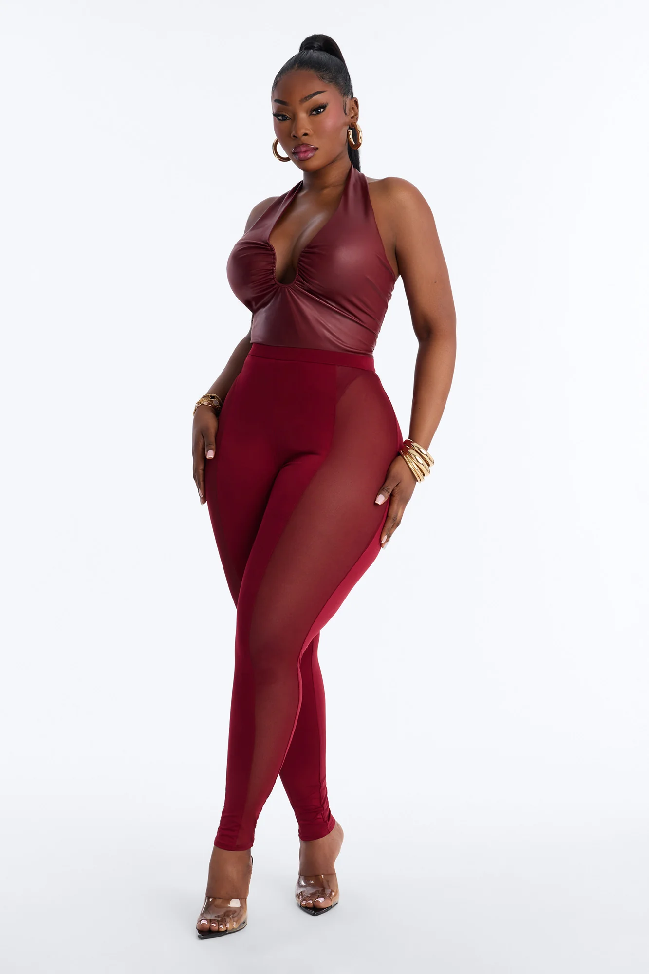 Gwen High Rise Mesh Cut Out Legging - Wine - Image 4