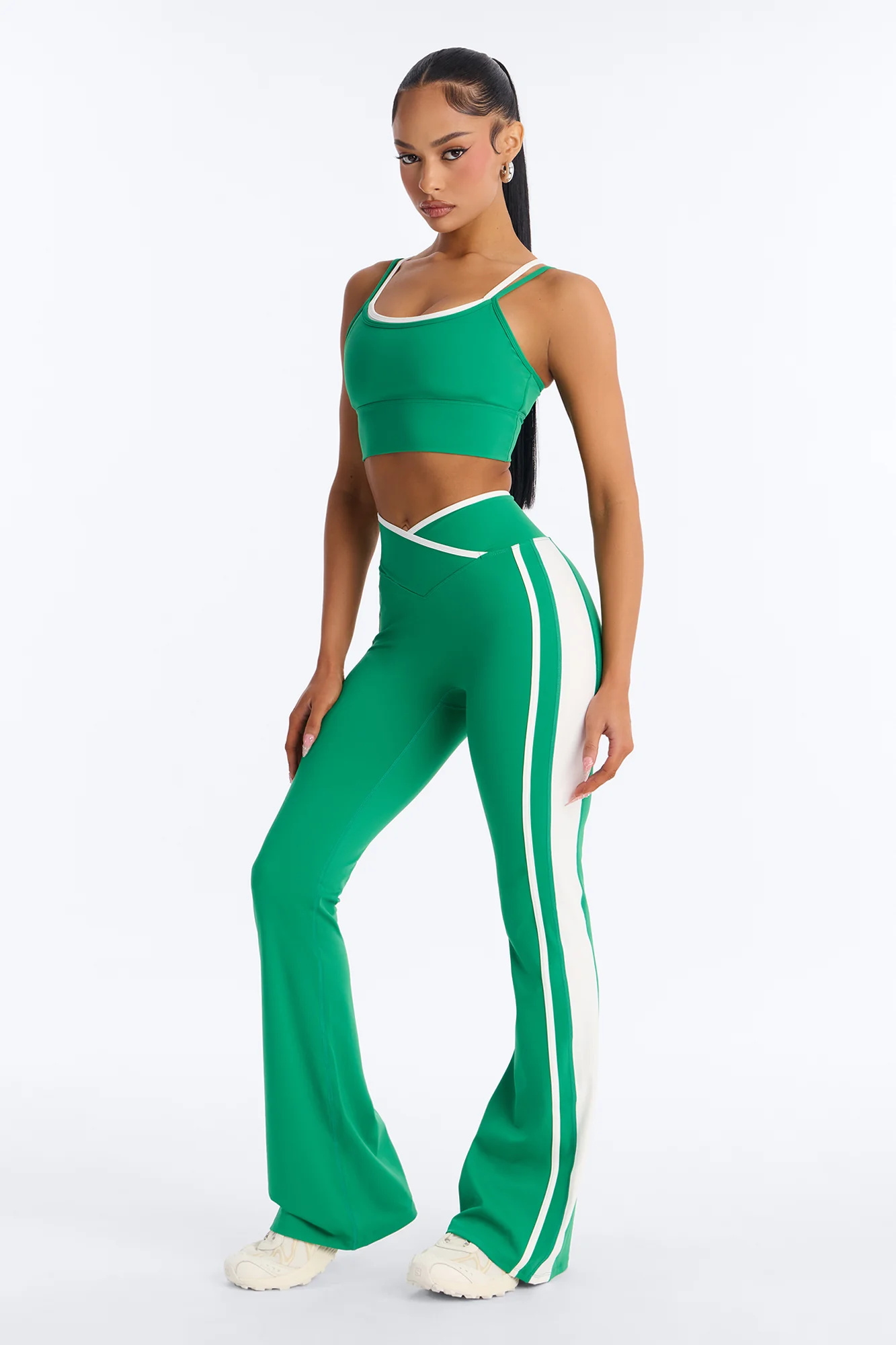 Gym Crush Active V Waist Flare Legging Set - Kelly Green