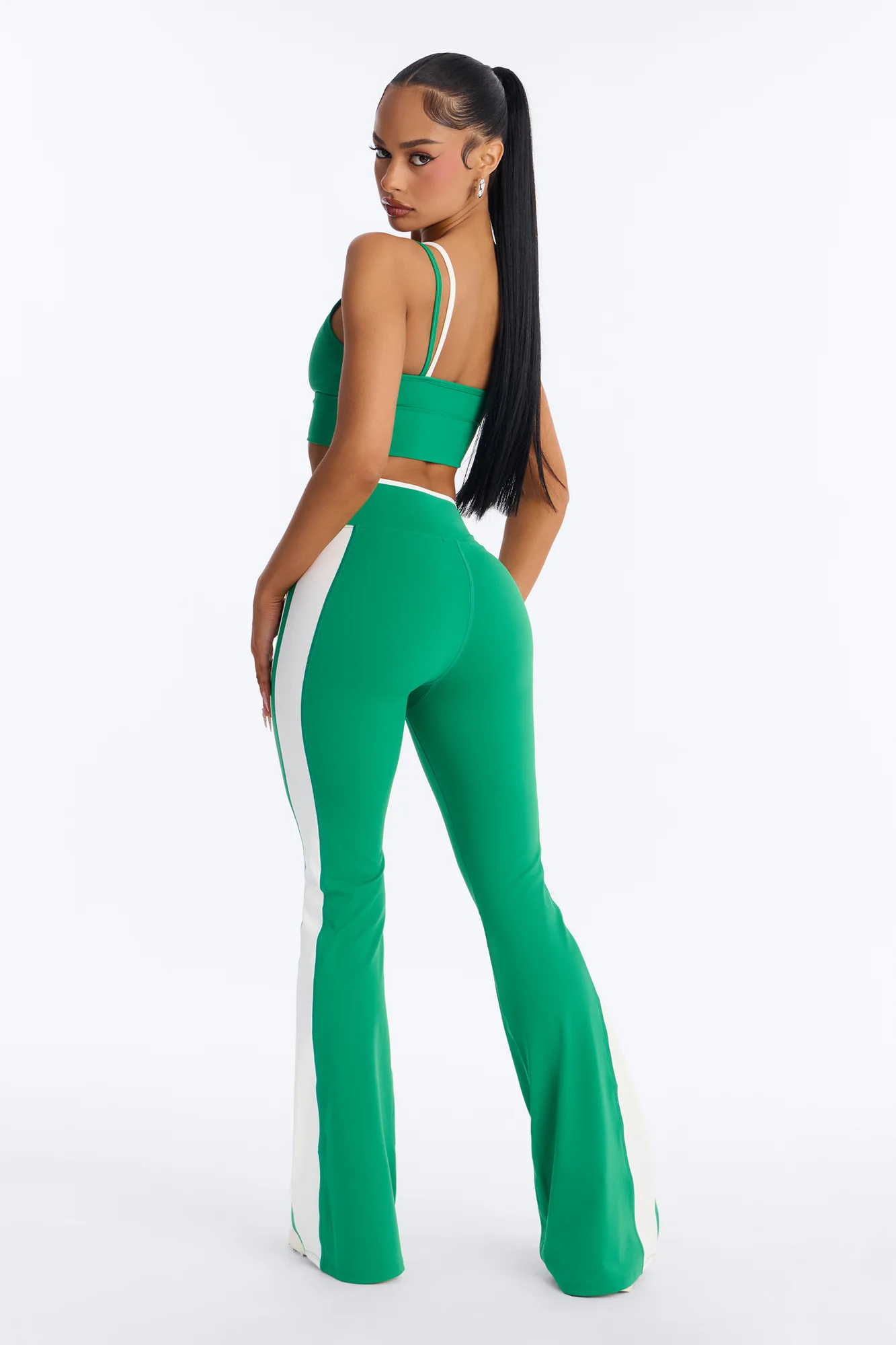 Gym Crush Active V Waist Flare Legging Set - Kelly Green - Image 4