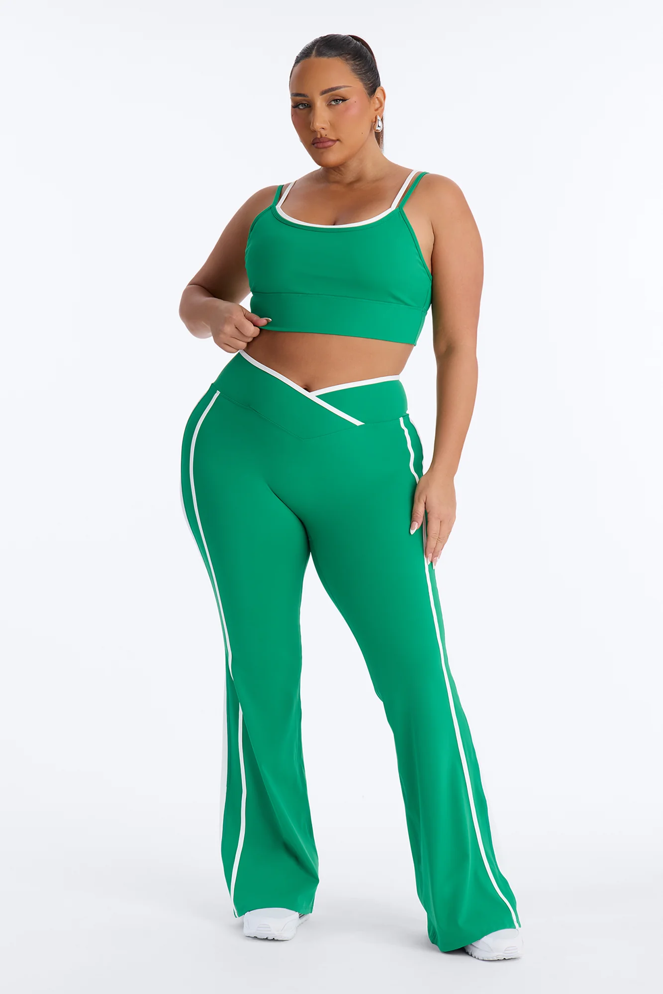 Gym Crush Active V Waist Flare Legging Set - Kelly Green - Image 5