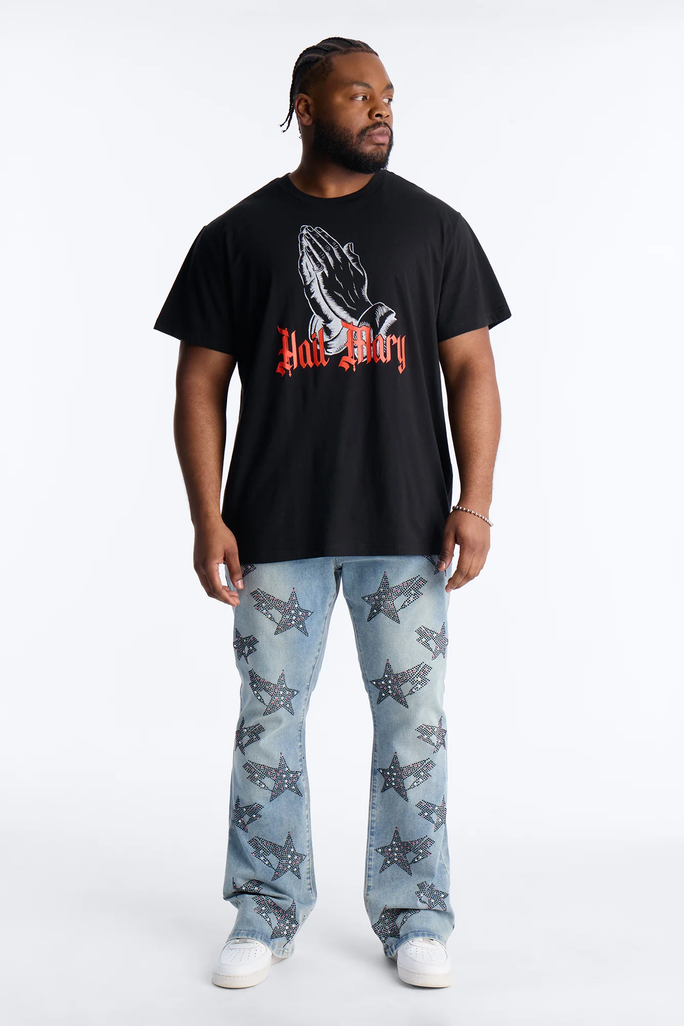 Hail Mary Praying Hands Graphic Short Sleeve Tee - Black - Image 5